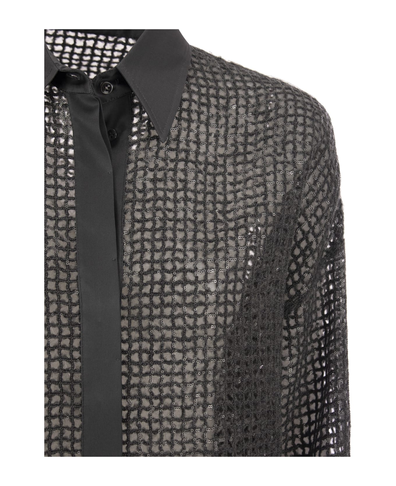 Brunello Cucinelli Silk Dazzling Net Embroidery Shirt - Dark Grey シャツ