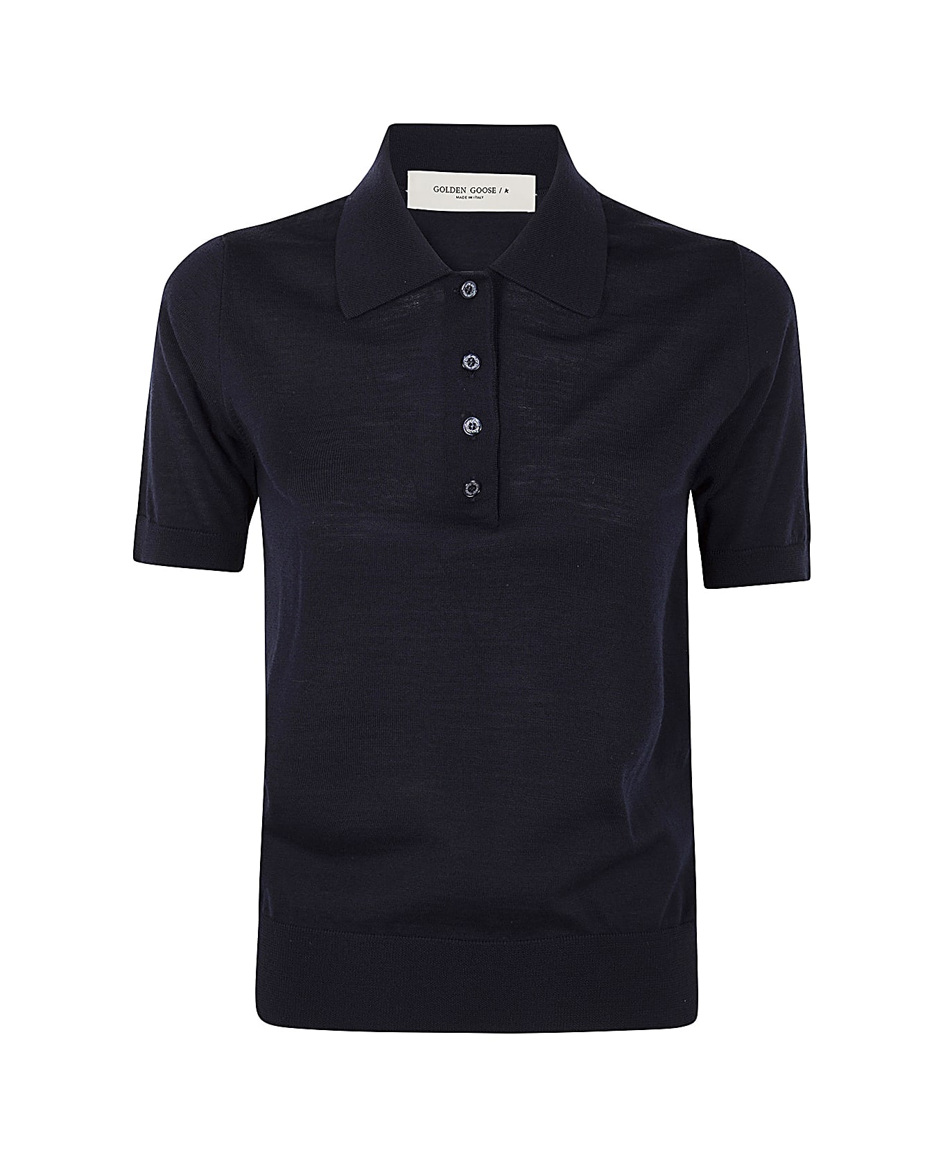 Golden Goose Polo Knit Short Sleeves In Merino Wool - Navy