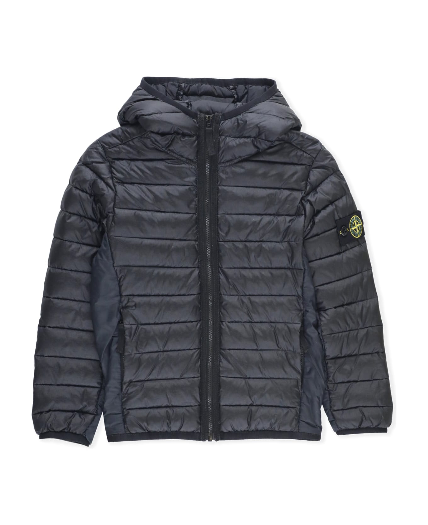 Stone Island Padded And Quilted Jacket With Logo - Black