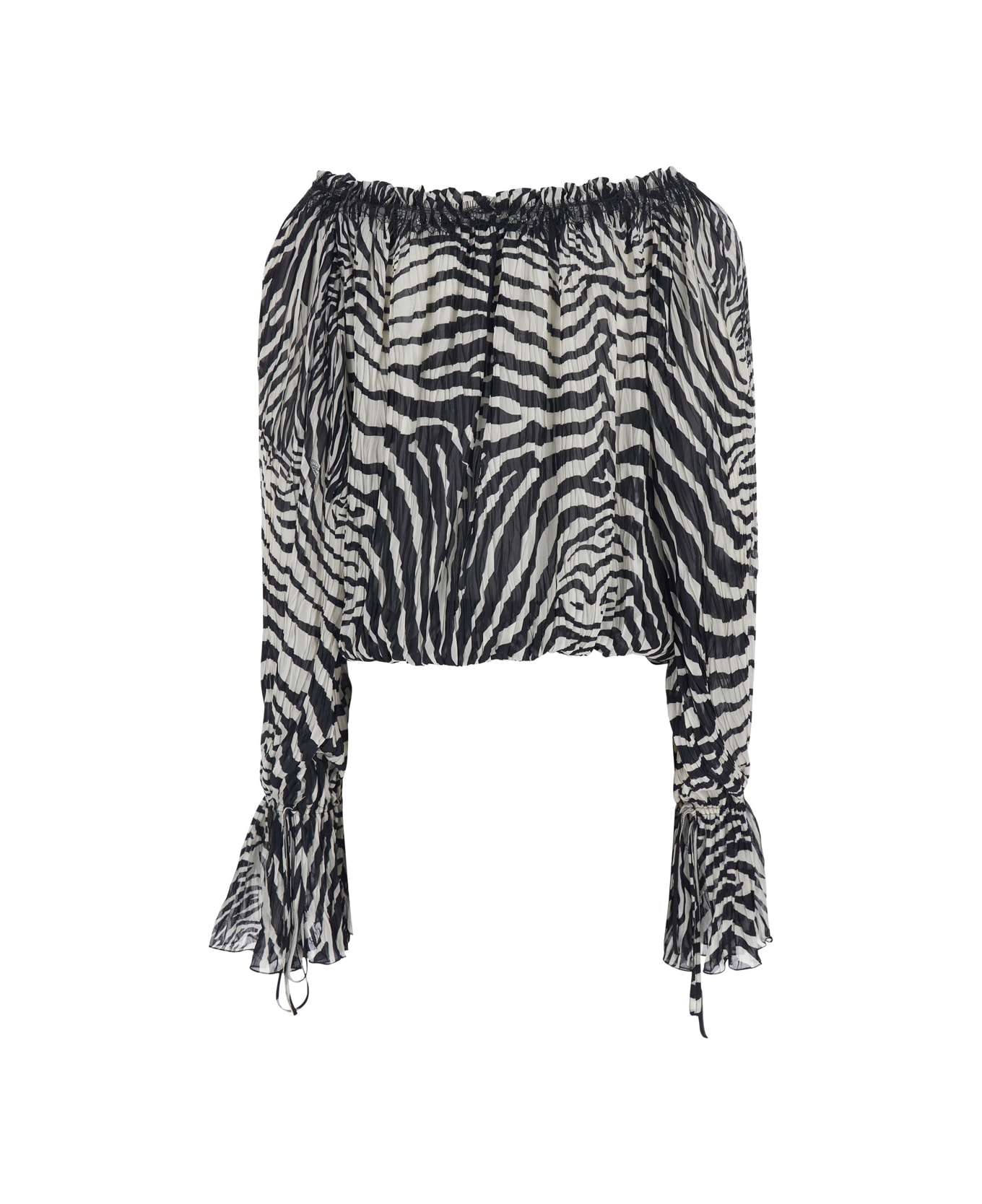 Blumarine Black And White Blouse With All-over Zebra Print And Boat Neckline In Viscose Woman - White/black