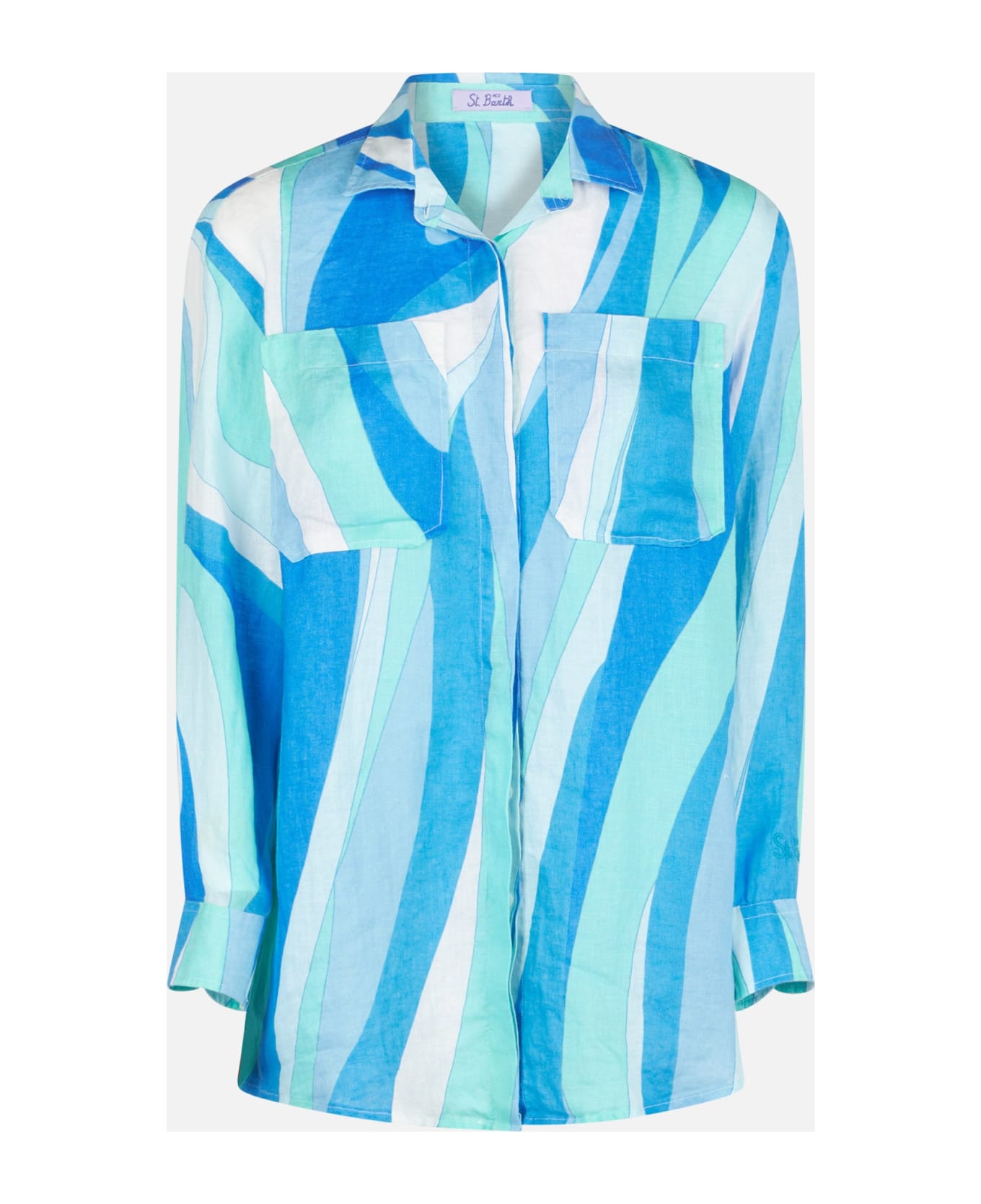 MC2 Saint Barth Woman Linen Shirt With Waves - BLUE