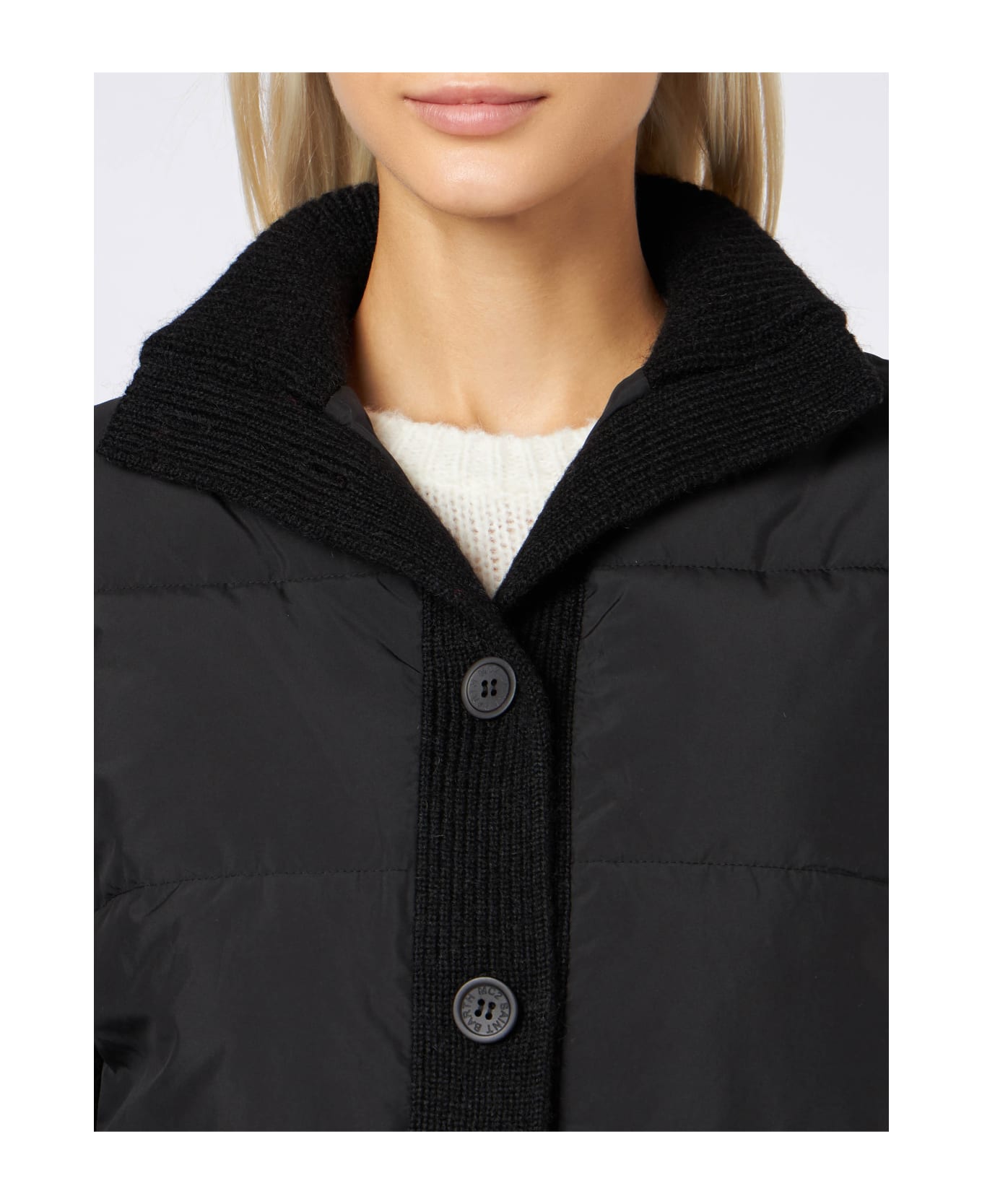 MC2 Saint Barth Woman Padded Jacket With Knitted Sleeves - BLACK