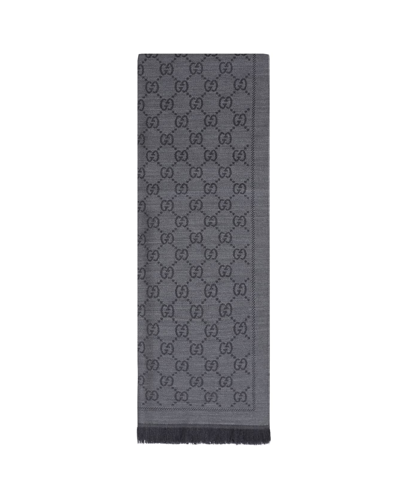 Gucci Gg Jacquard Pattern Knitted Scarf - Anthracite Black