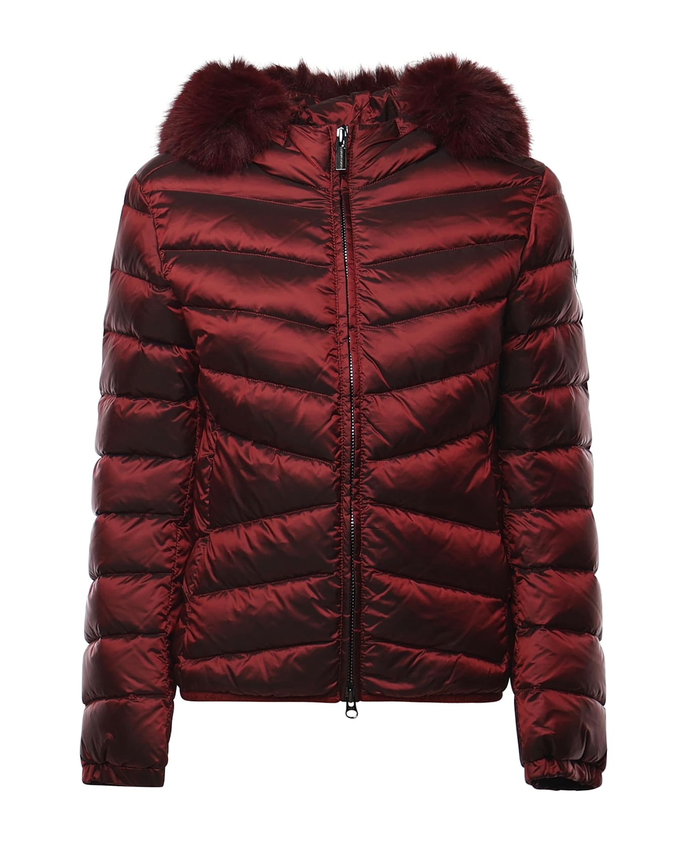 Colmar Quilted Down Jacket With Faux Fur - Dark Passion Red