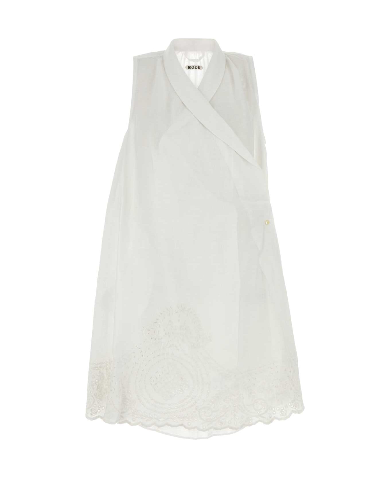 Bode White Linen Blevoir Dress - WHITE