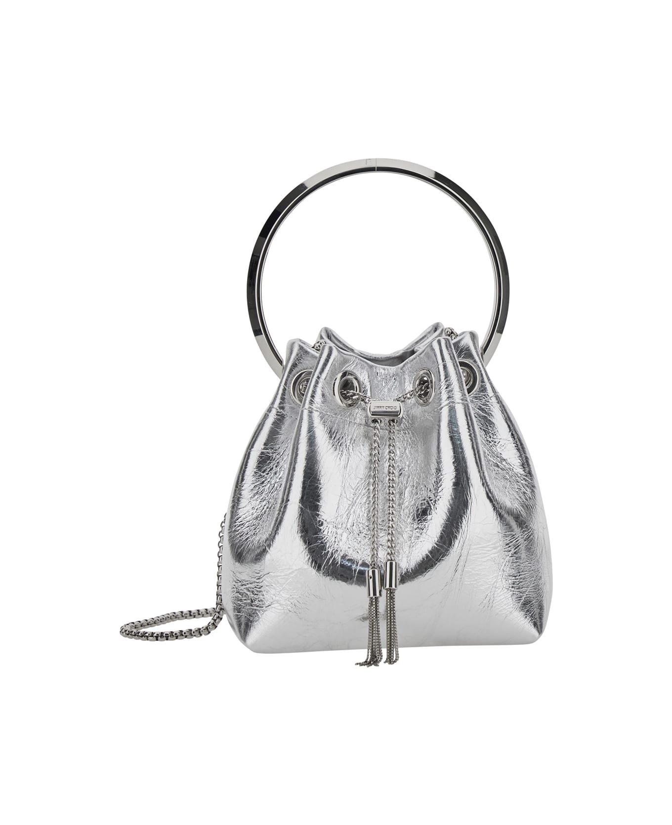 Jimmy Choo 'bon Bon' Metallic Handbag With Metal Bracelet Handle And Chain-link Shoulder Strap In Leather Woman - Metallic