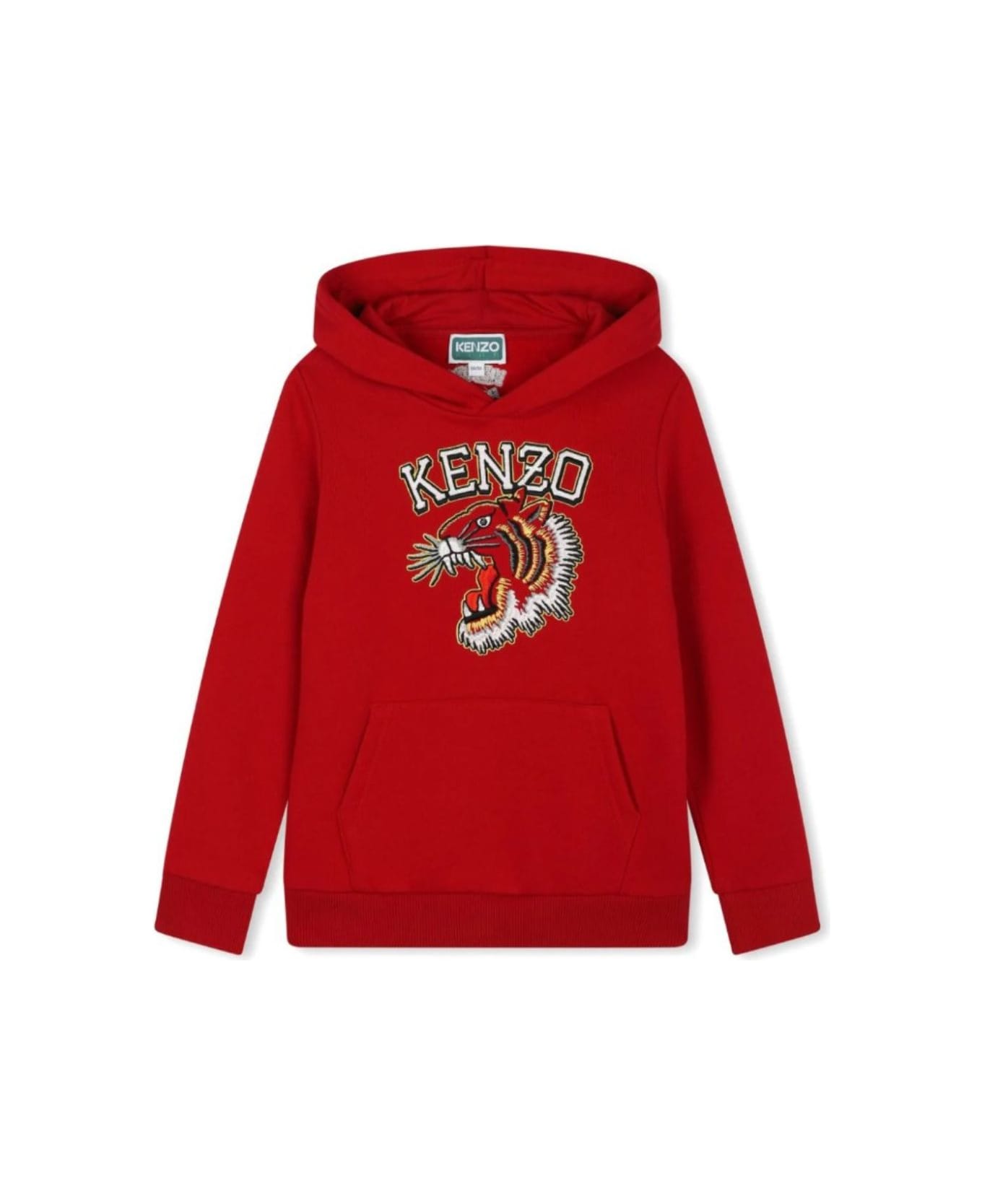 Kenzo Kids Red Hoodie With Maxi Logo Print On The Front In Cotton Boy - Red