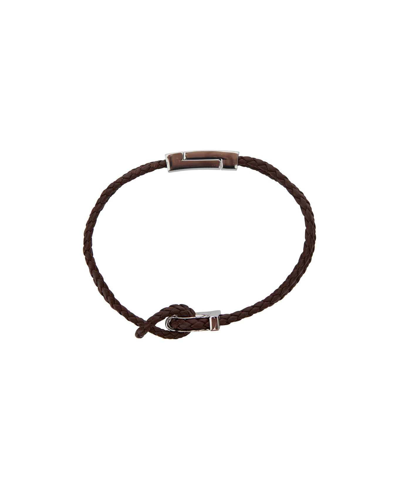 Ferragamo Brown Bracelet With Gancini Buckle In Braided Leather Man - Brown