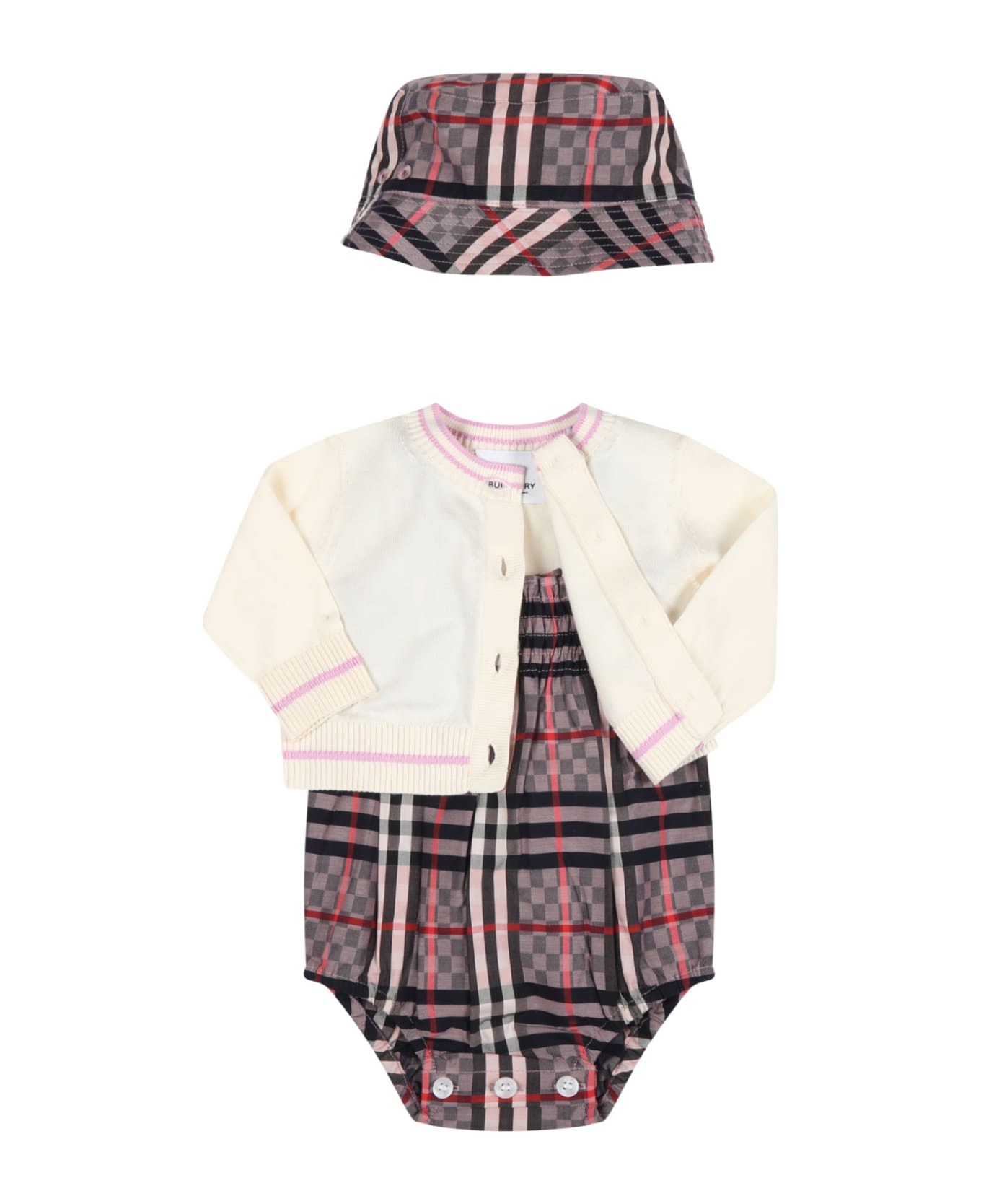 Burberry Multicolor Set For Baby Girl With Check Vintage - Pink