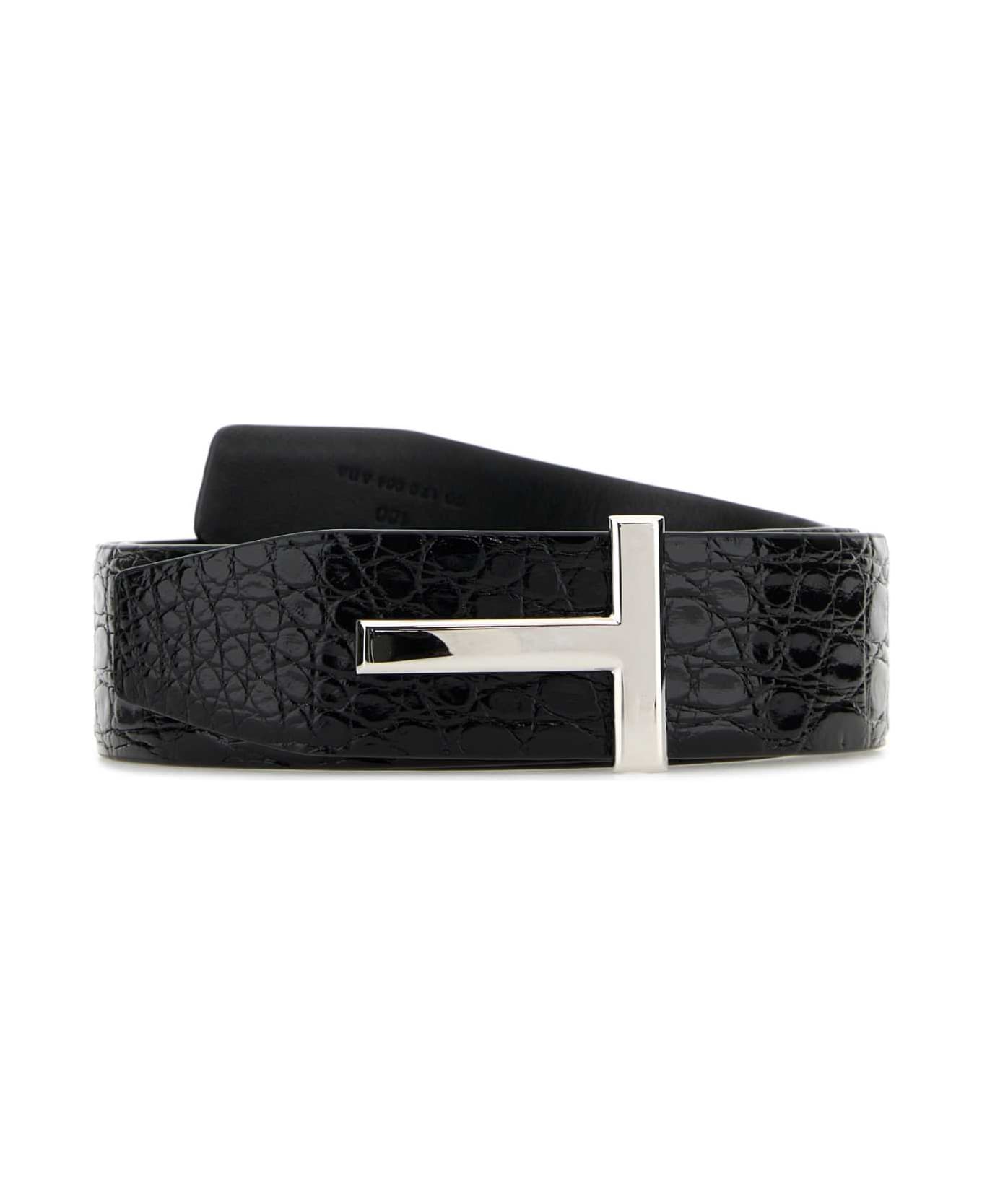 Tom Ford Black Leather T Icon Belt - BLACK