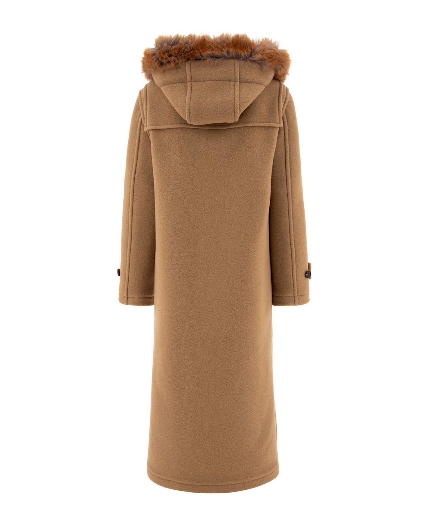 Burberry Faux-fur Trim Long Sleeved Duffle Coat - BROWN