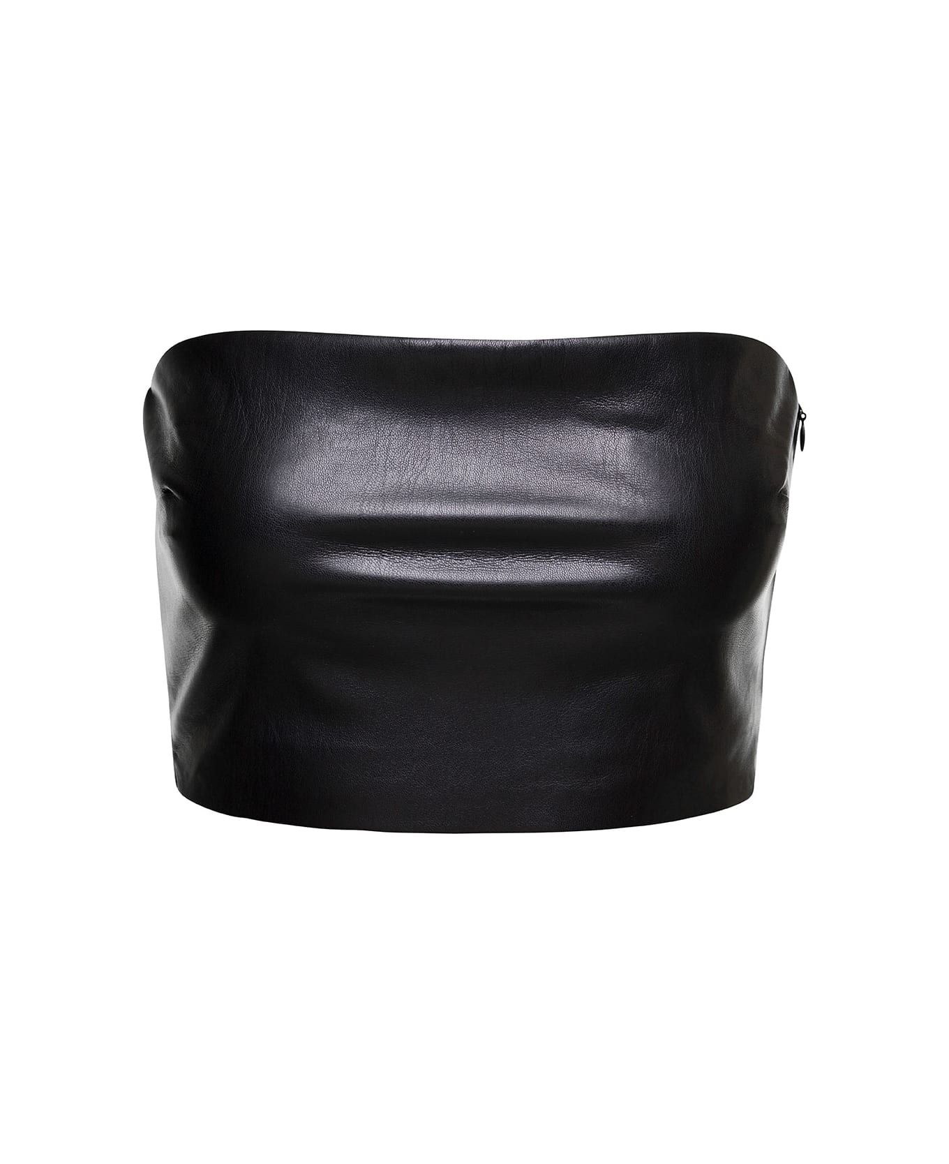 The Andamane Black Bandeau Tube Top Crop Faux Leather In Polyester Woman - Black トップス
