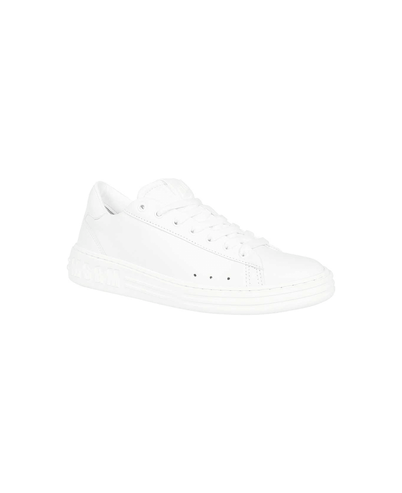 MSGM Logo Detail Leather Sneakers - White