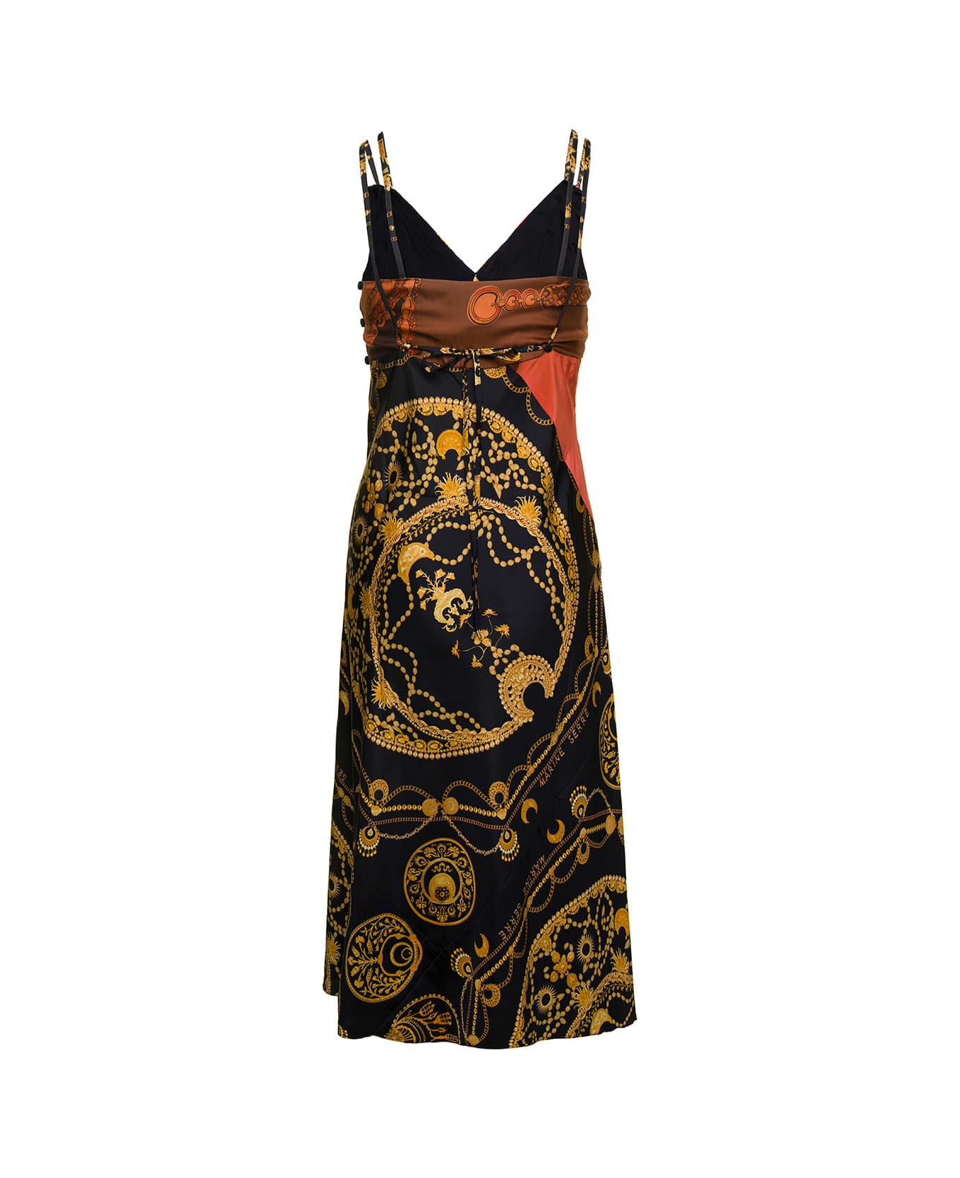 Marine Serre Midi Multicolor Dress With Double Straps And Ornament Jewelry Print In Silk Woman - Multicolor