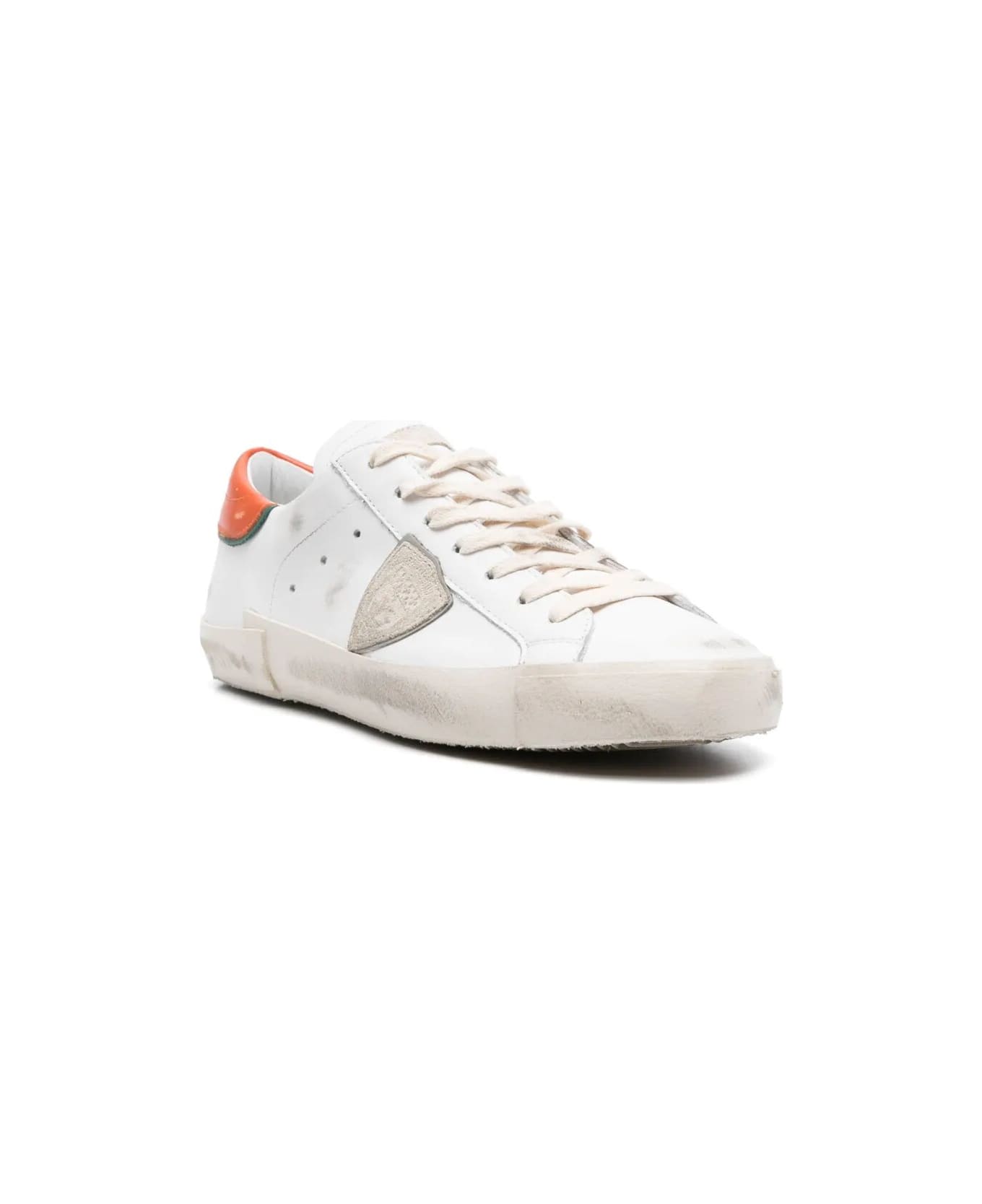 Philippe Model Prsx Low Man Sneakers - Vintage Calf Leather White Orange