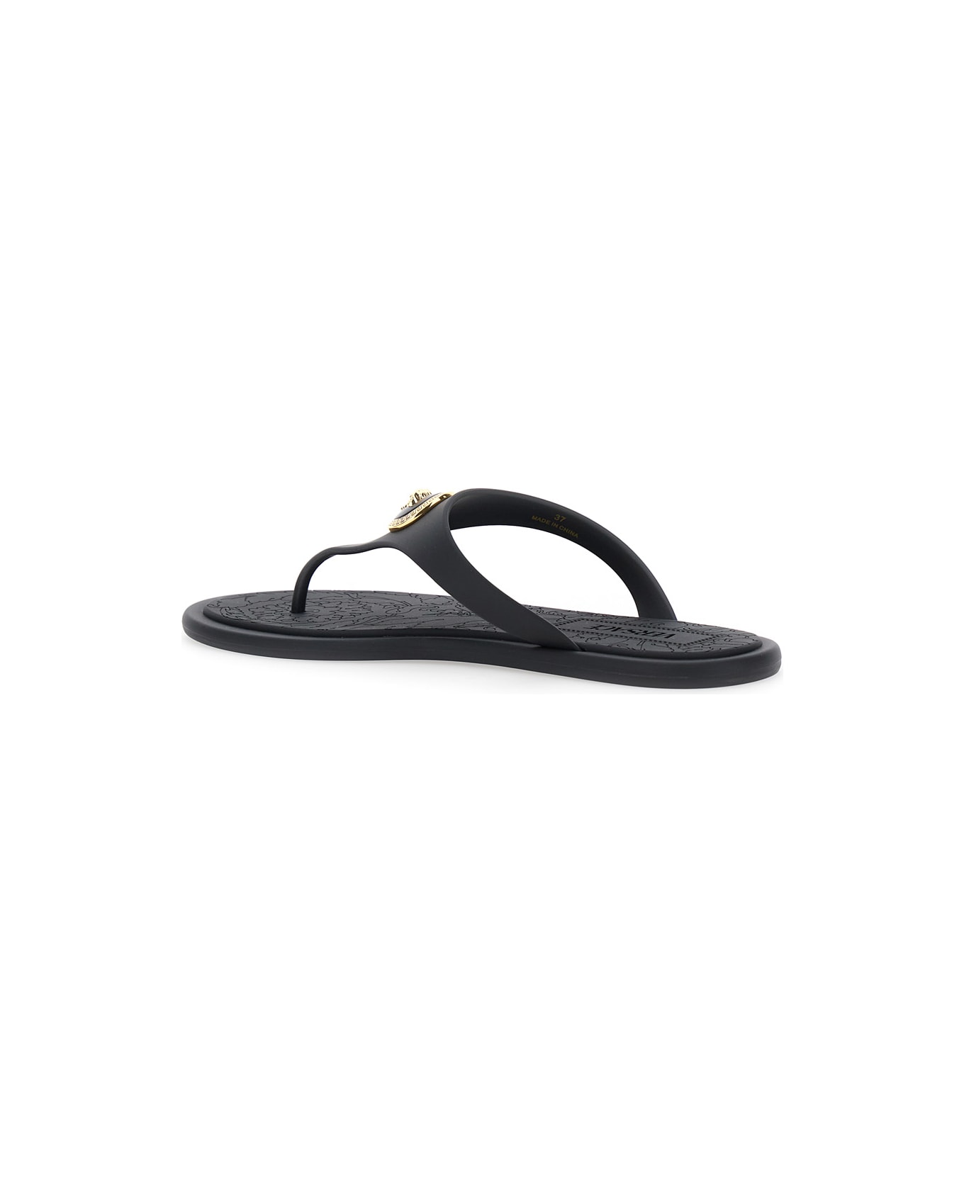 Versace Black Slides With Medusa Detail In Rubber Woman - Black