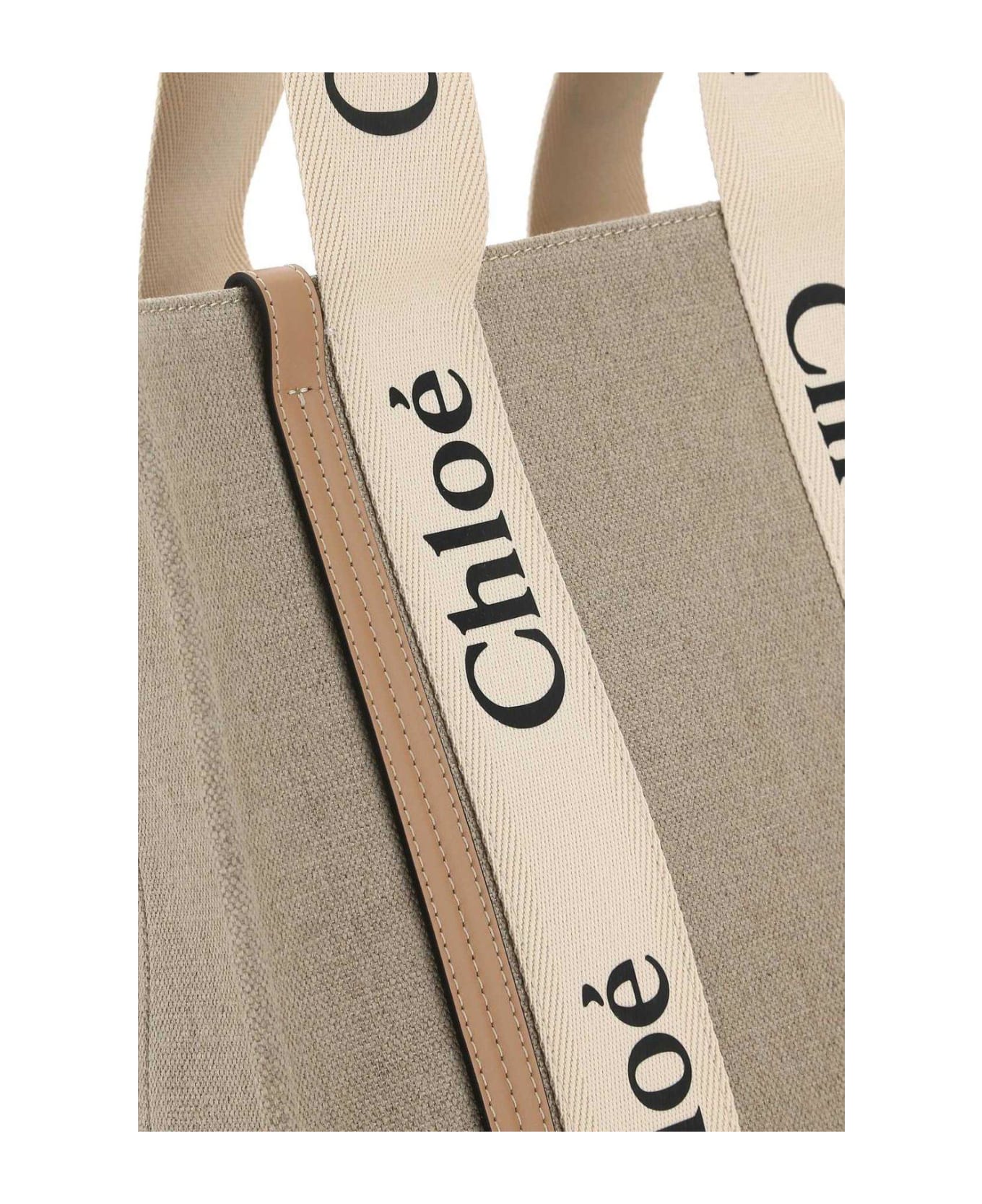 Chloé Woody Logo Printed Medium Tote Bag - BEIGE