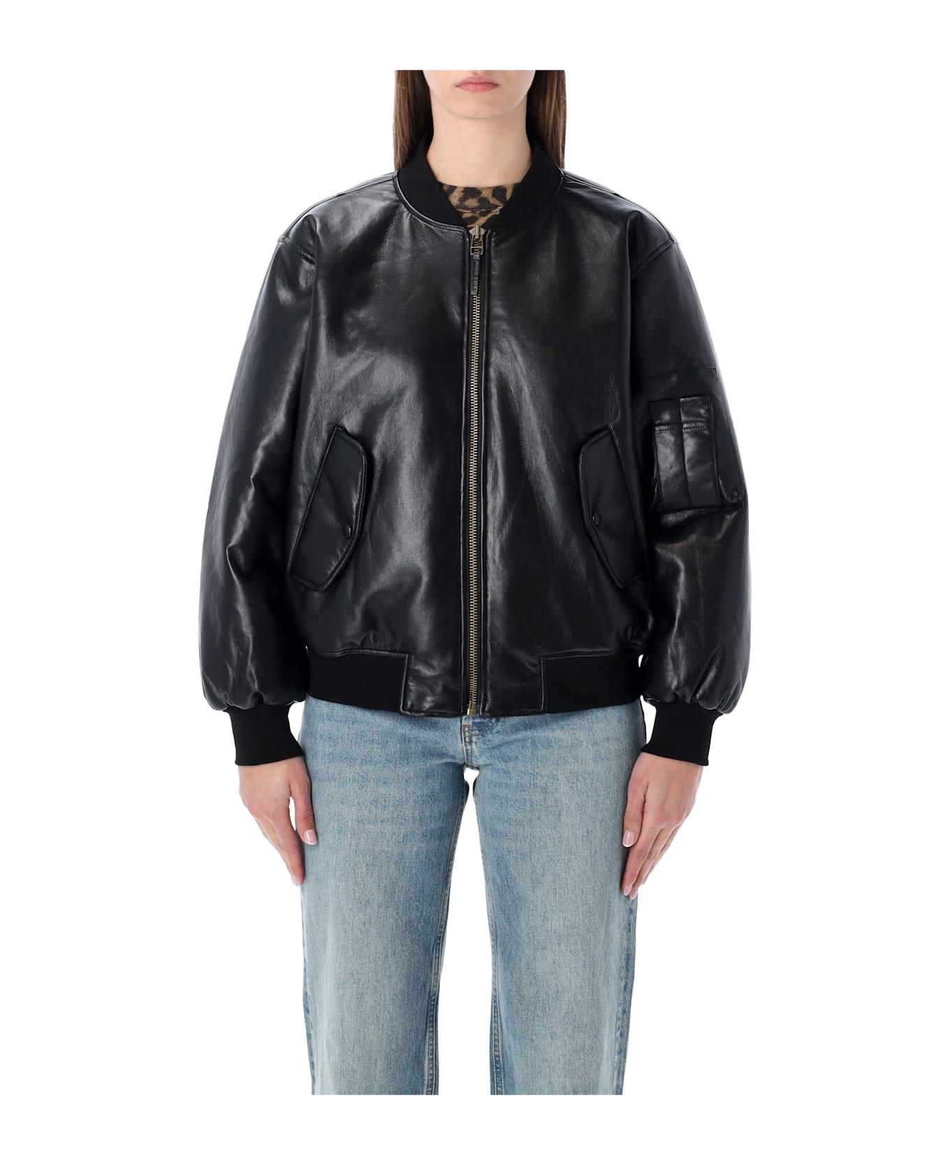 Anine Bing Leon Leather Bomber Jacket Anine Bing - BLACK