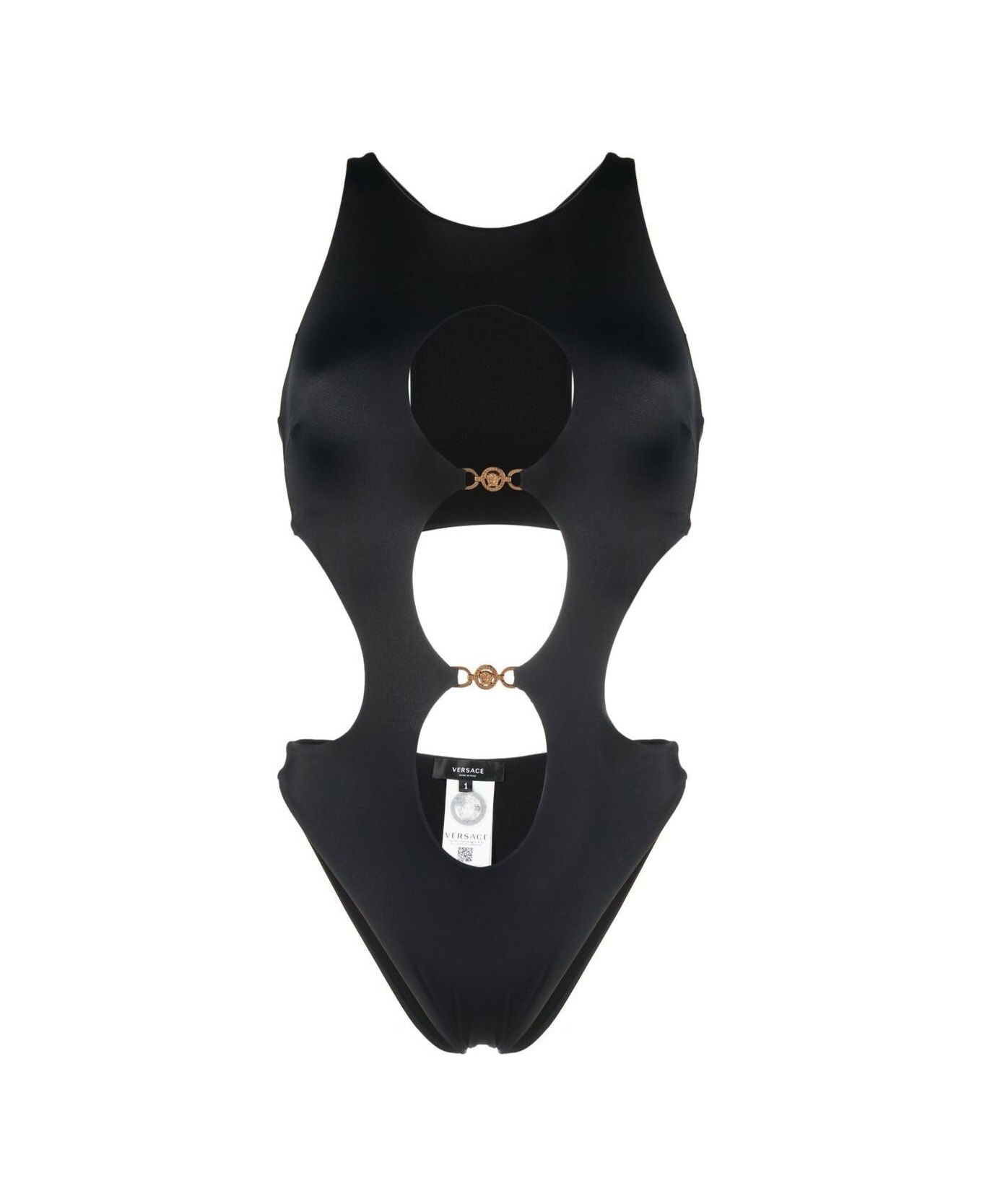 Versace Swimsuit With Cut-out And Medusa Plaque Detail In Black Polyamide Woman - Black