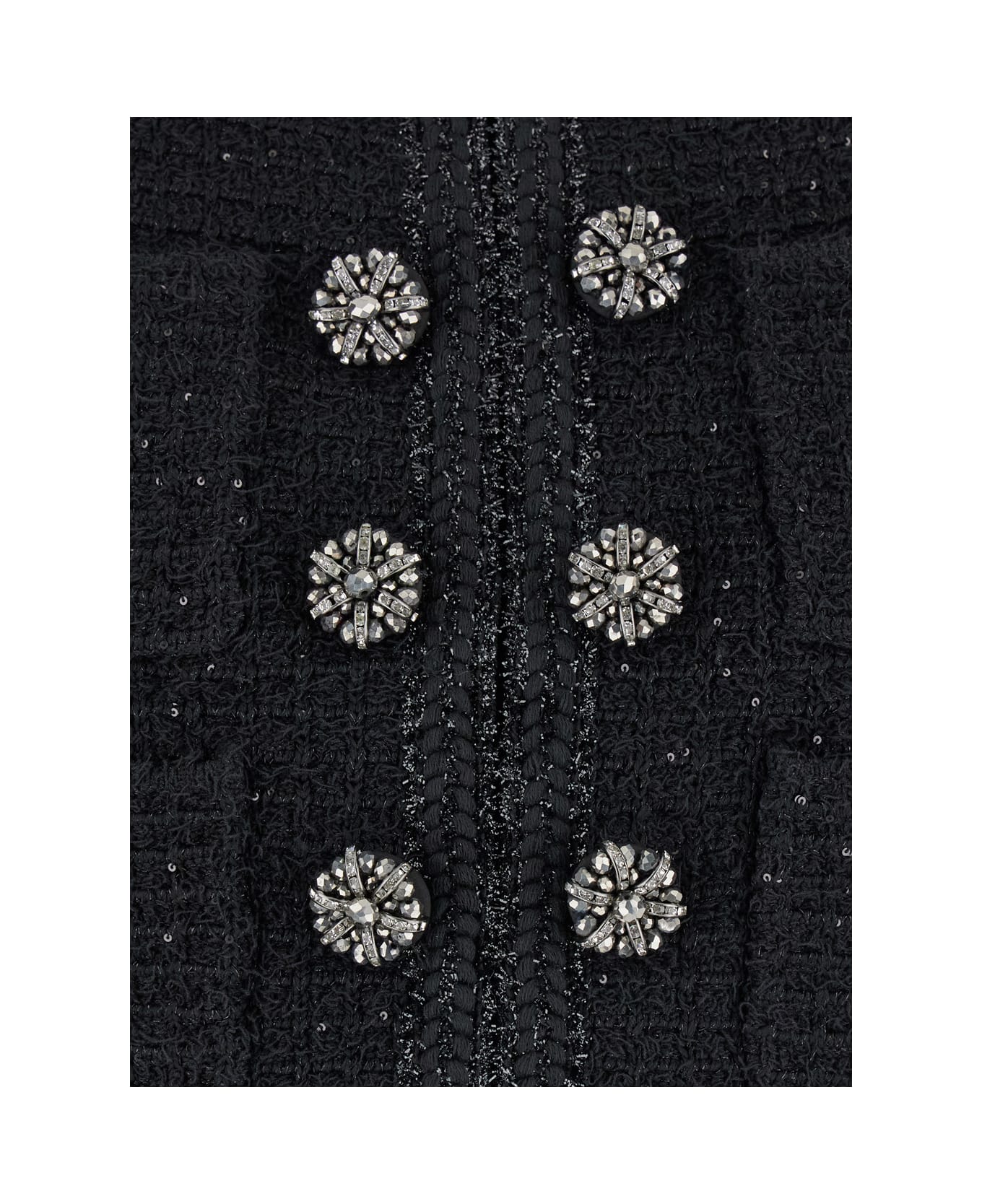 self-portrait Black Textured Knit Jacket - Black