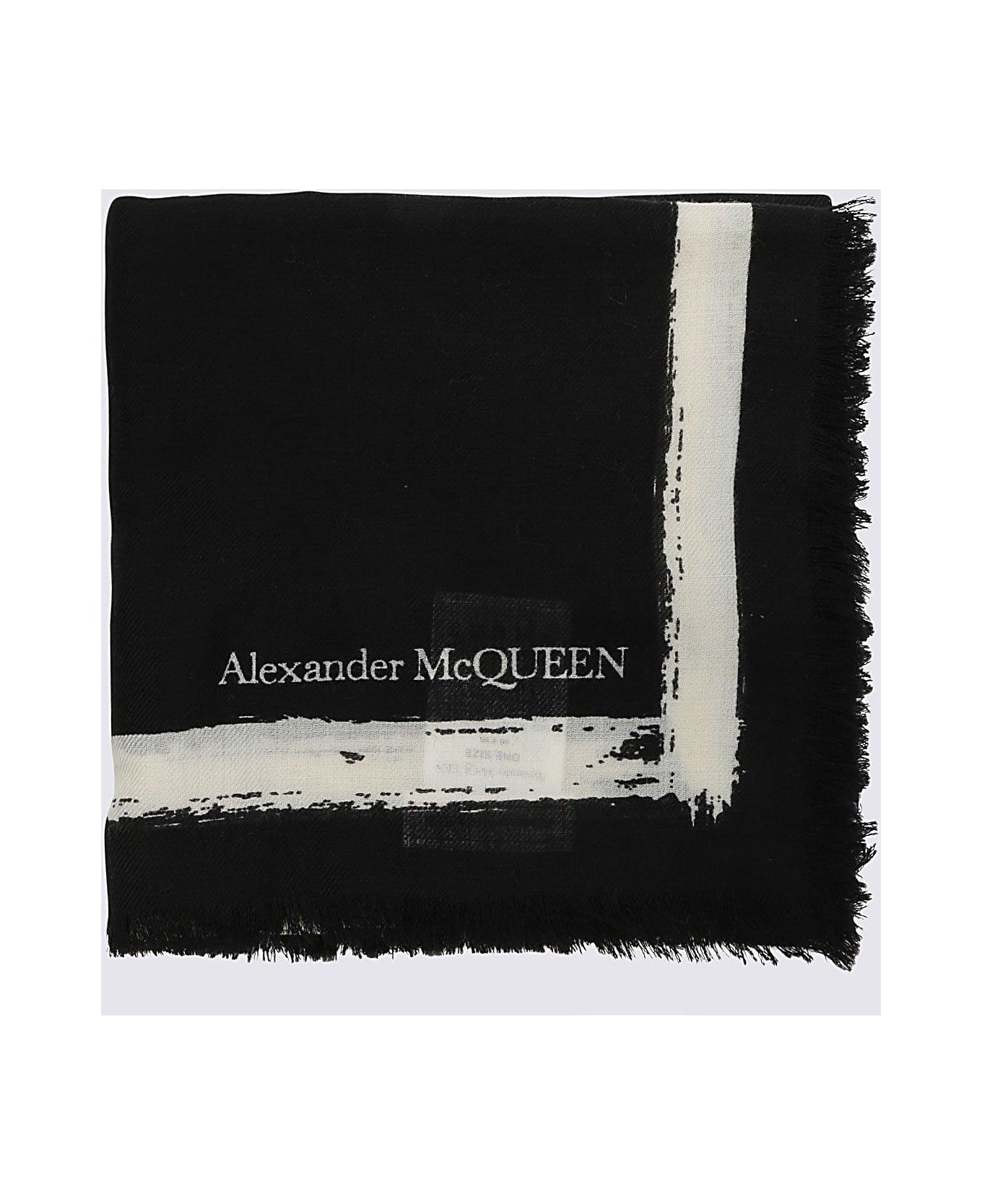 Alexander McQueen Graffiti-printed Frayed Edge Scarf - Nero