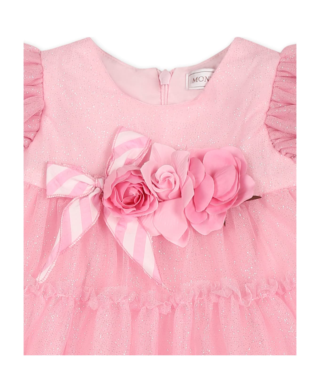 Monnalisa Pink Dress For Baby Girl With Roses - Pink