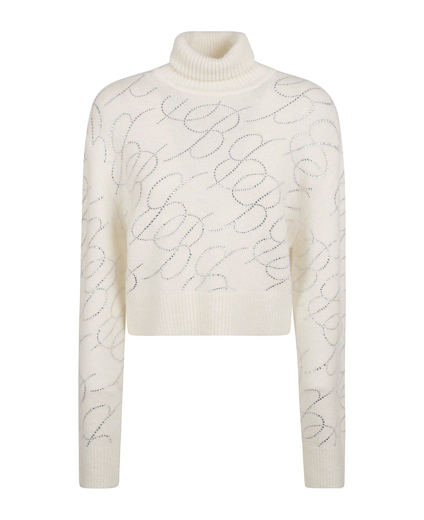 Blumarine Roll Neck Embellished Knit Sweater - White/Natural