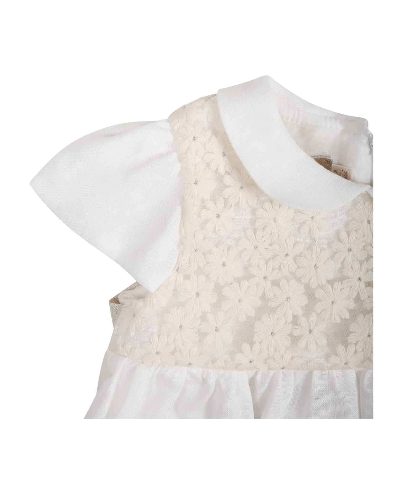 La stupenderia White Dress For Baby Girl With Little Flowers - White