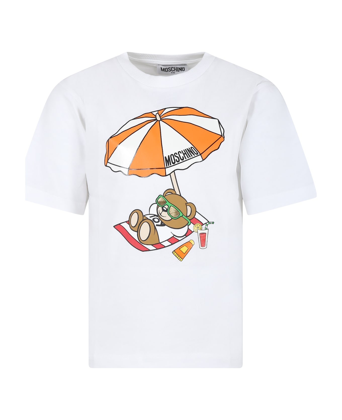 Moschino White T-shirt For Boy With Teddy Bear And Logo - White