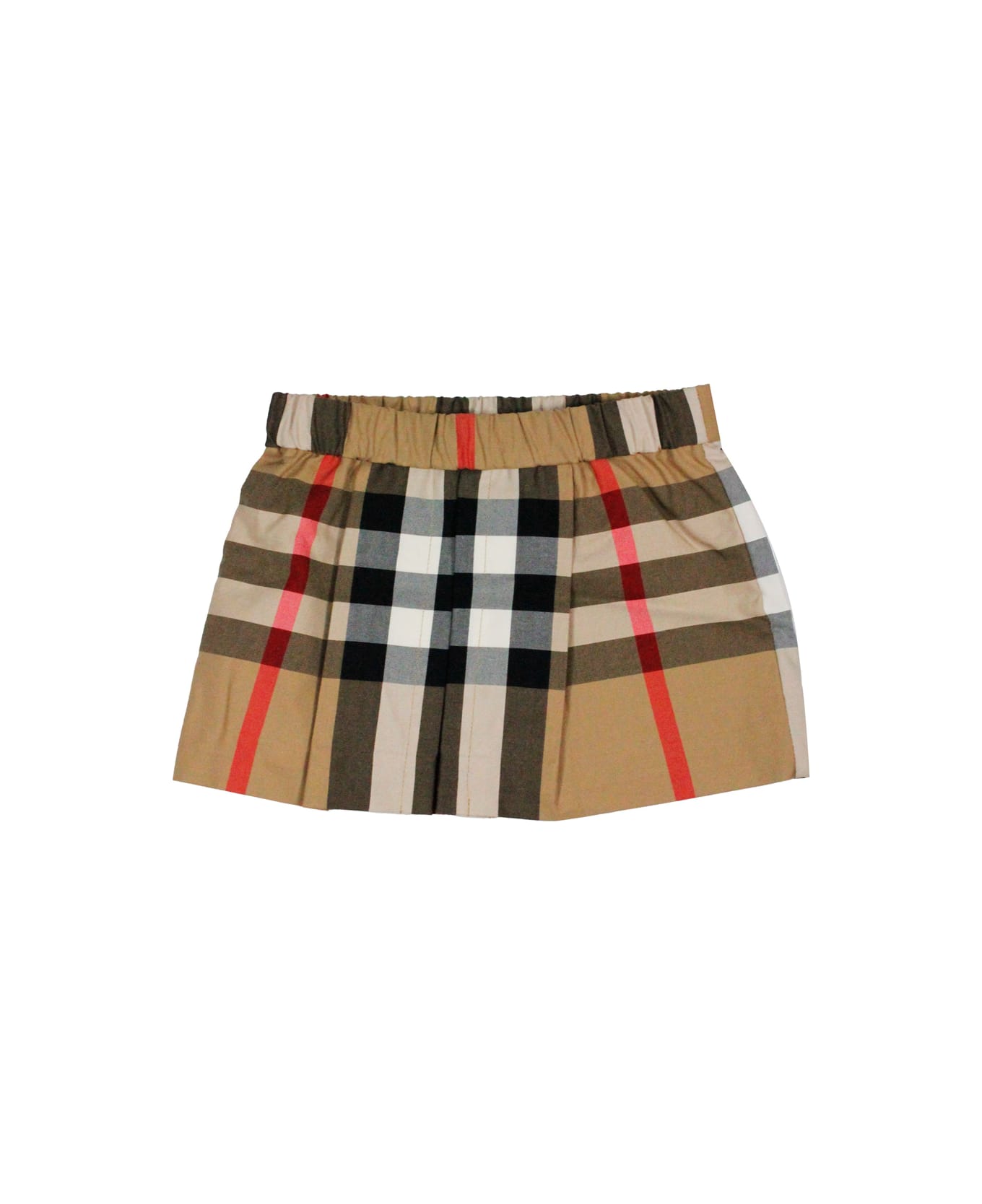 Burberry Skirt In Cotton Jersey With Elastic Waistband In Classic Check With Front Pleat - Check Beige