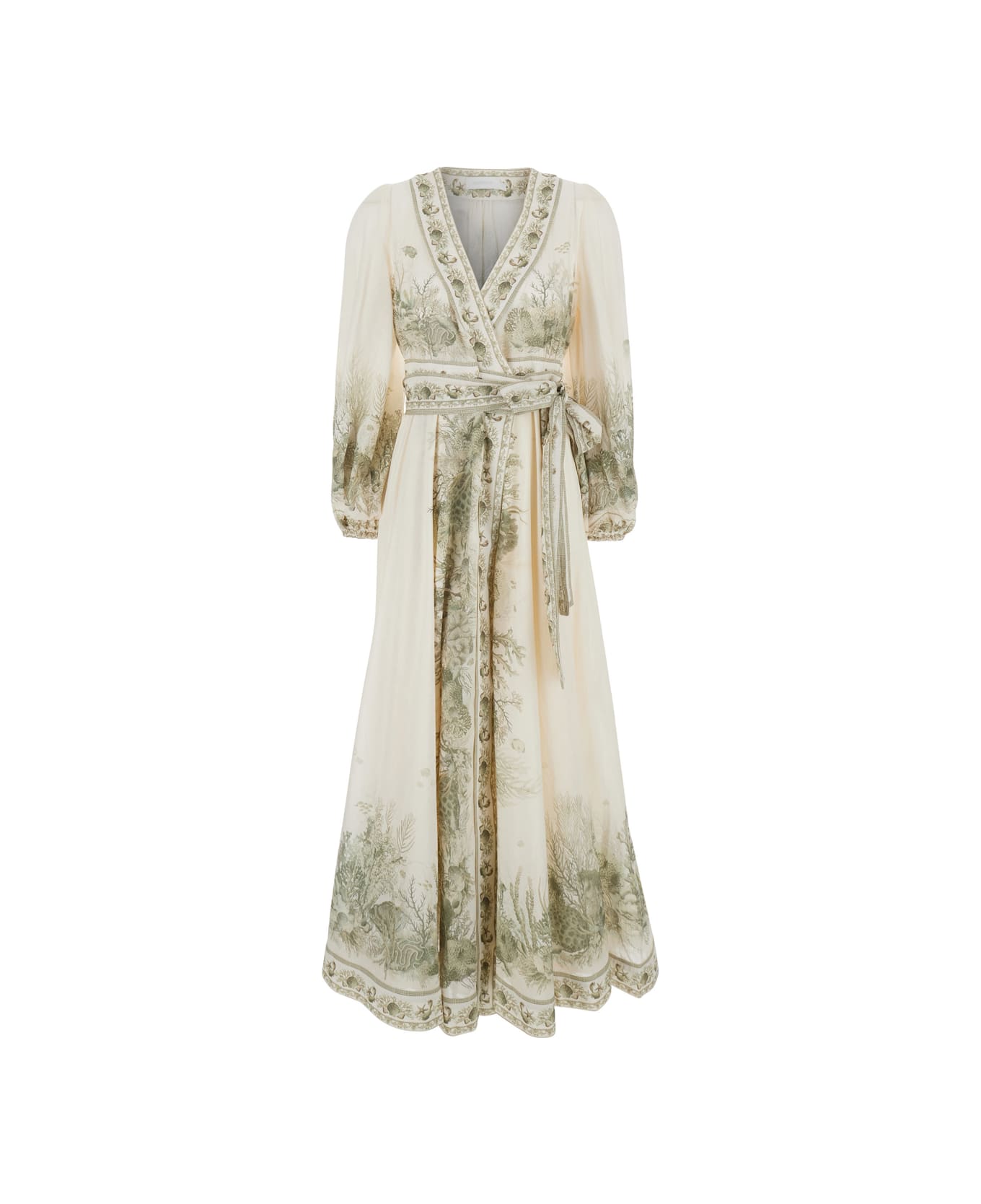 Zimmermann 'wanderlust' Multicolor Long Dress With V-neck And All-over Floral Print In Cotton Woman - Multicolor