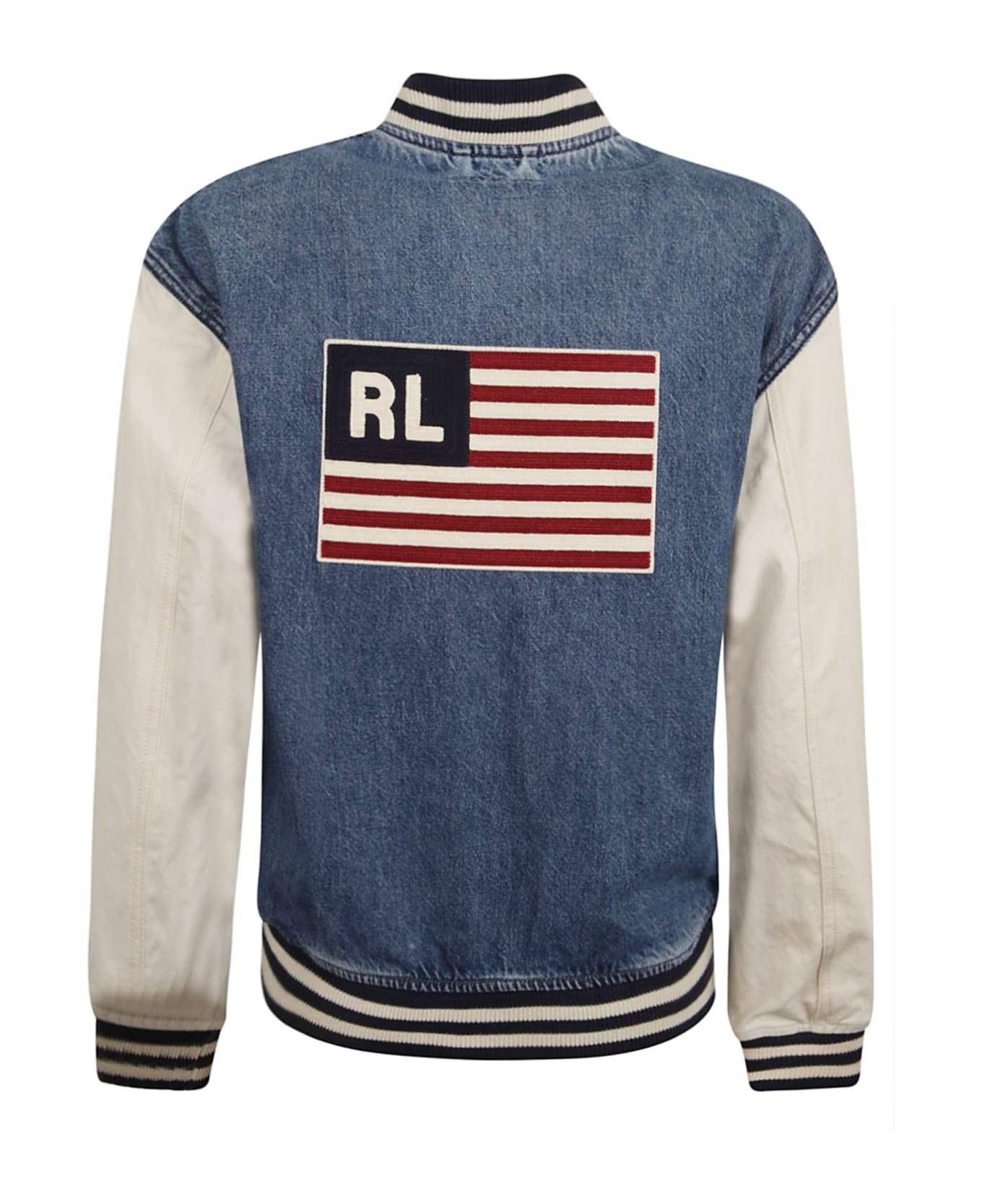 Ralph Lauren Flag Patched Stripe Trimmed Denim Jacket - Blue