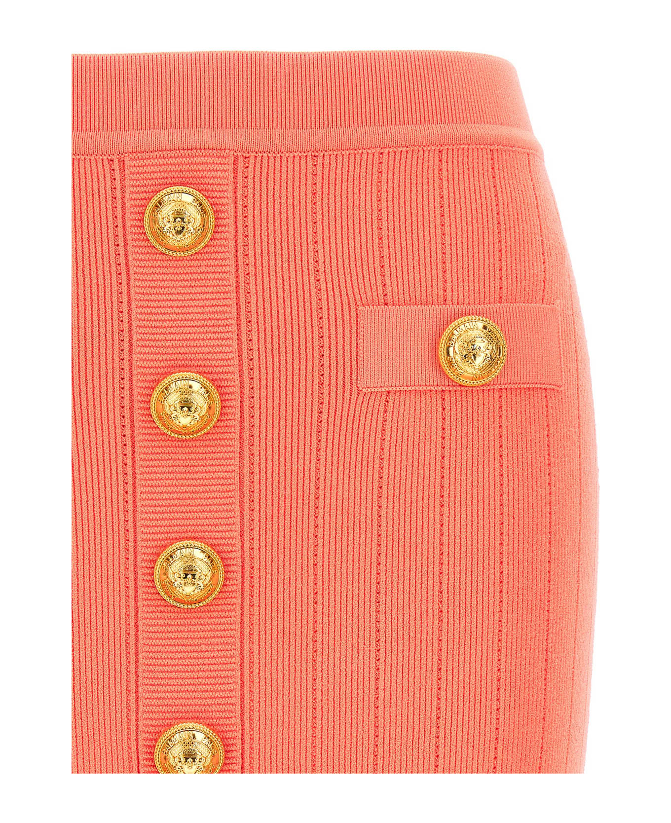 Balmain Logo Button Knit Skirt - Pink