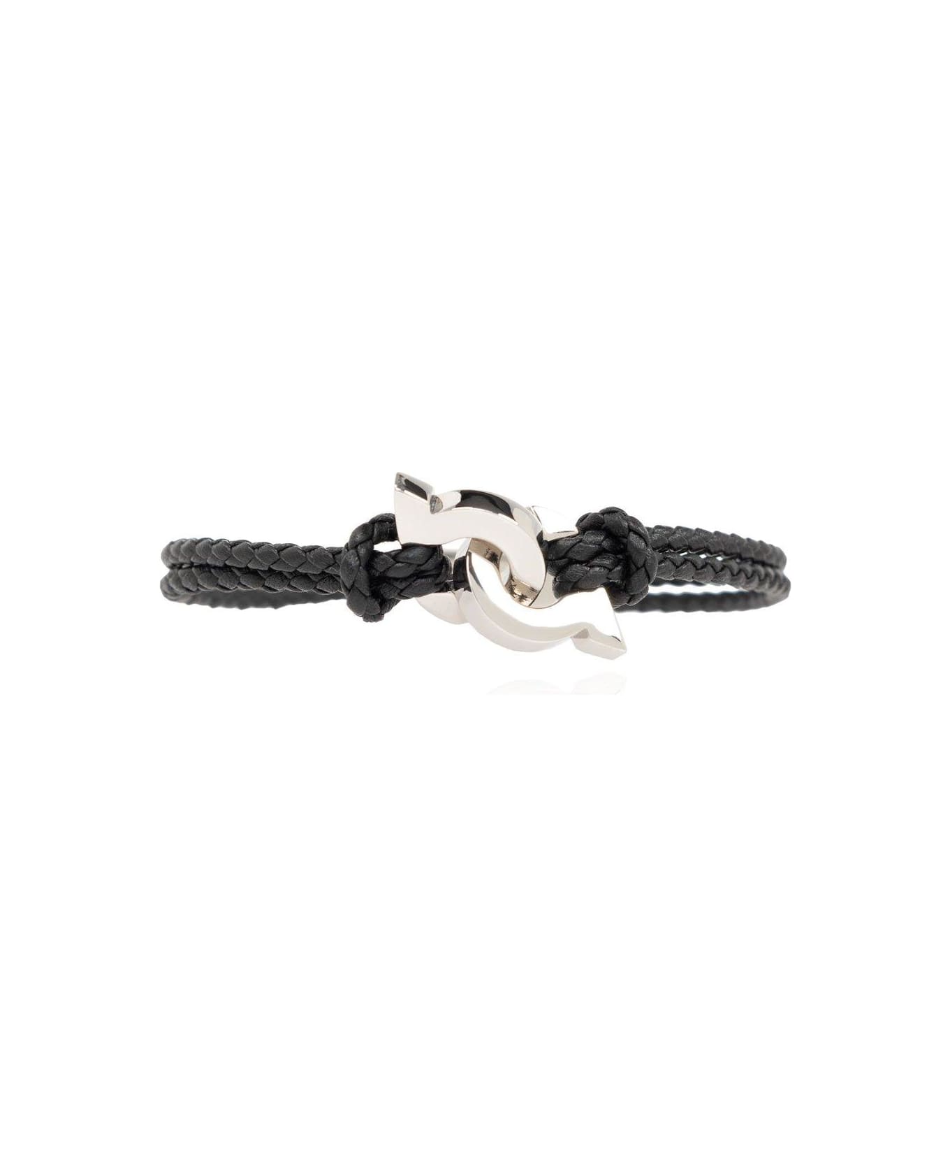 Ferragamo Logo Engraved Intertwined Gancini Bracelet - BLACK