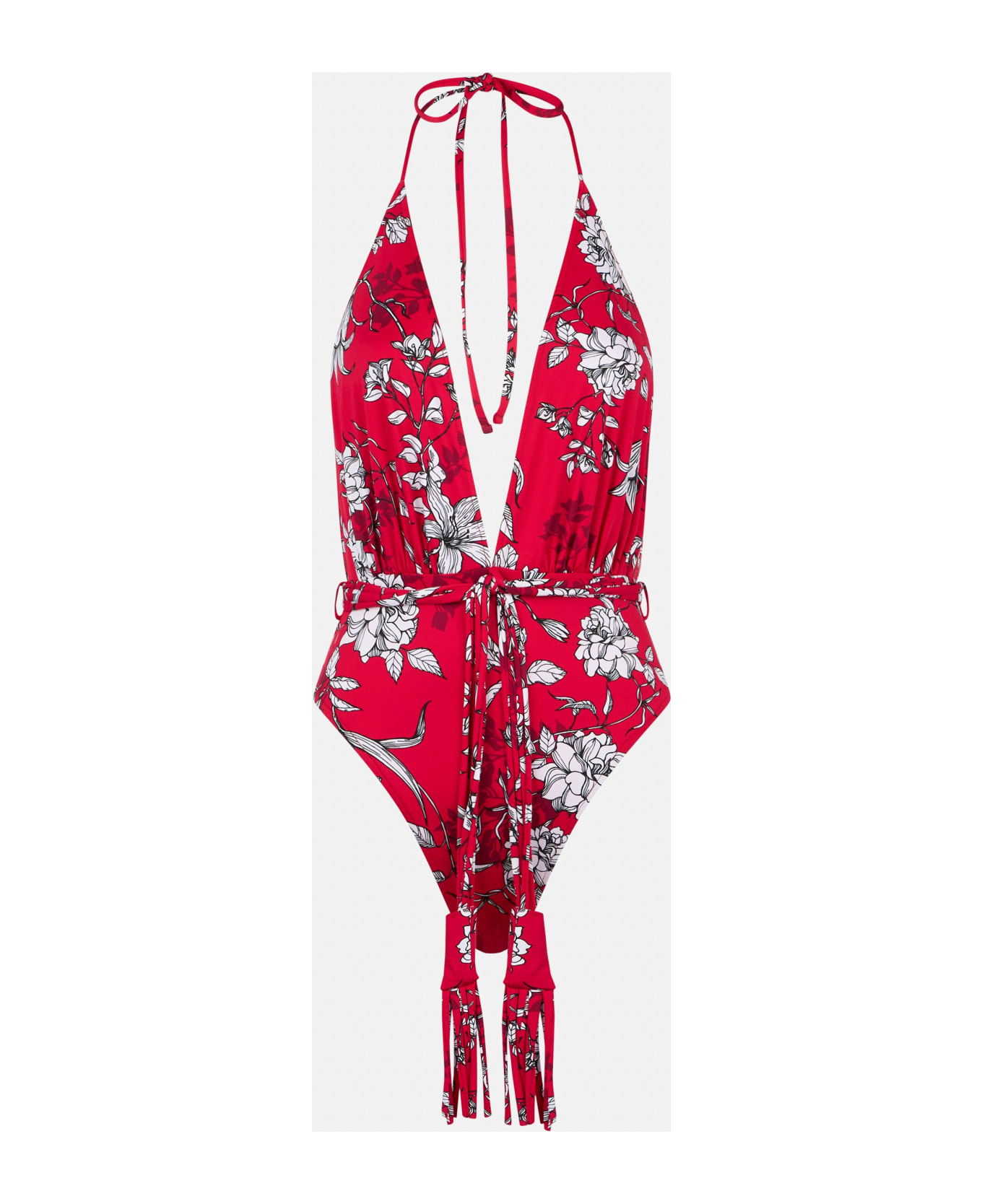 MC2 Saint Barth White Flower Print One Piece - RED