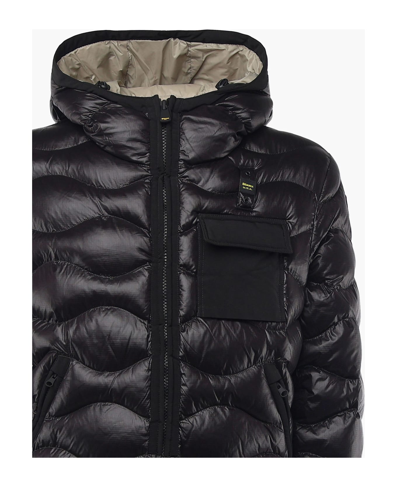 Blauer Bryant Down Jacket With Pocket - BLACK/BEIGE