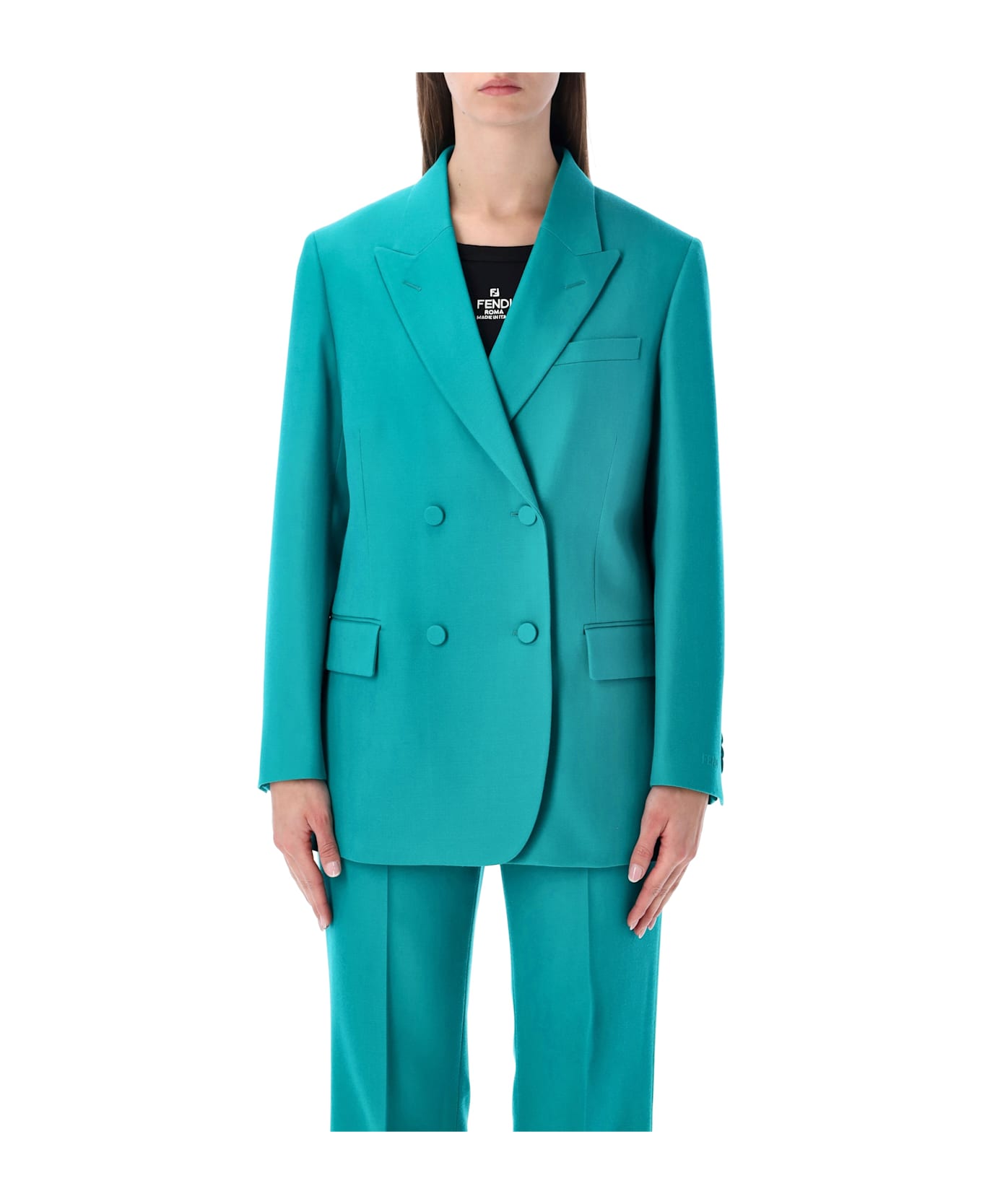 Fendi Turquoise Wool Double-breasted Blazer - TURQUOISE