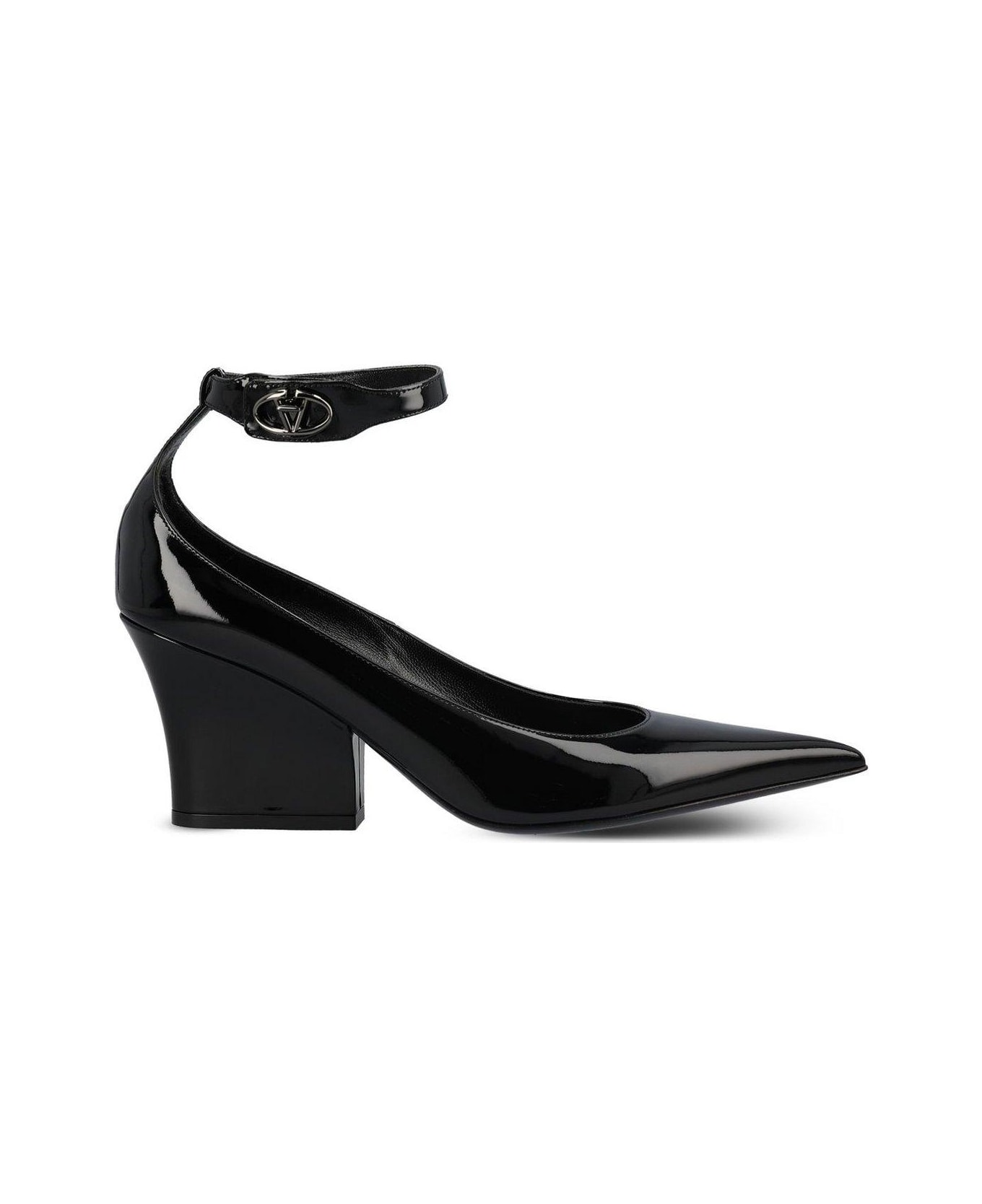 Valentino Garavani Logo Plaque Pointed Toe Pumps - Black