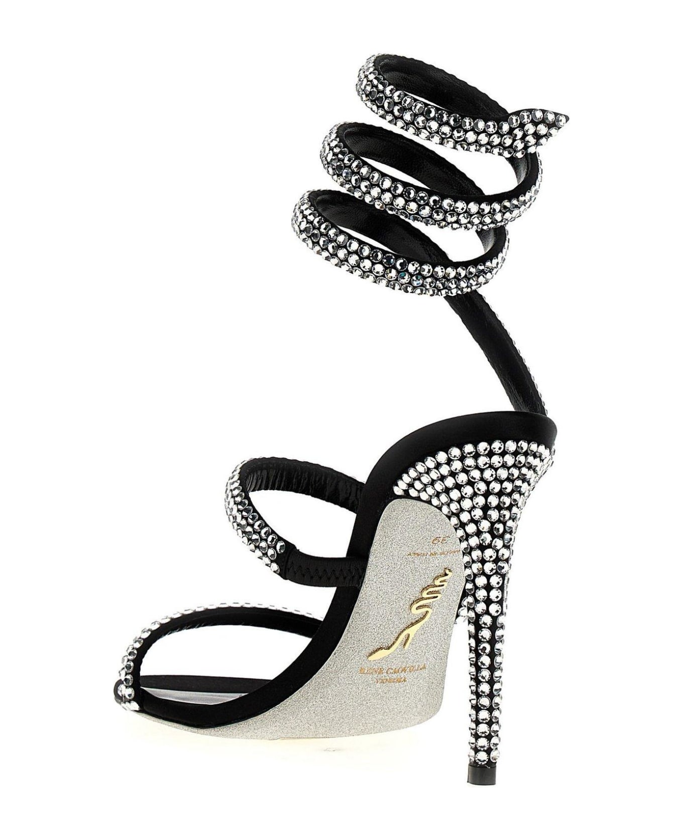 René Caovilla Cleo Embellished Open Toe Sandals - Black