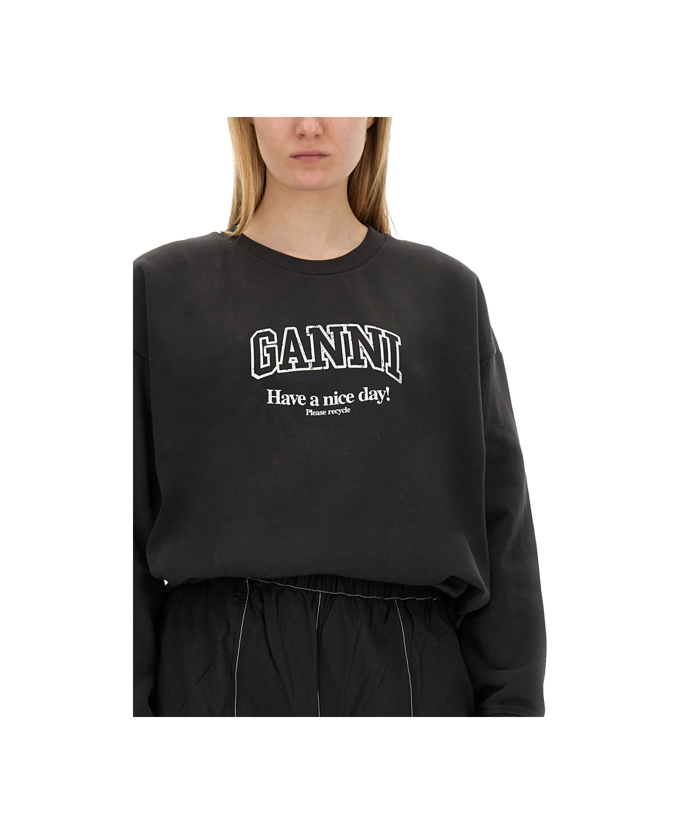 Ganni Sweatshirt With Logo - BLACK