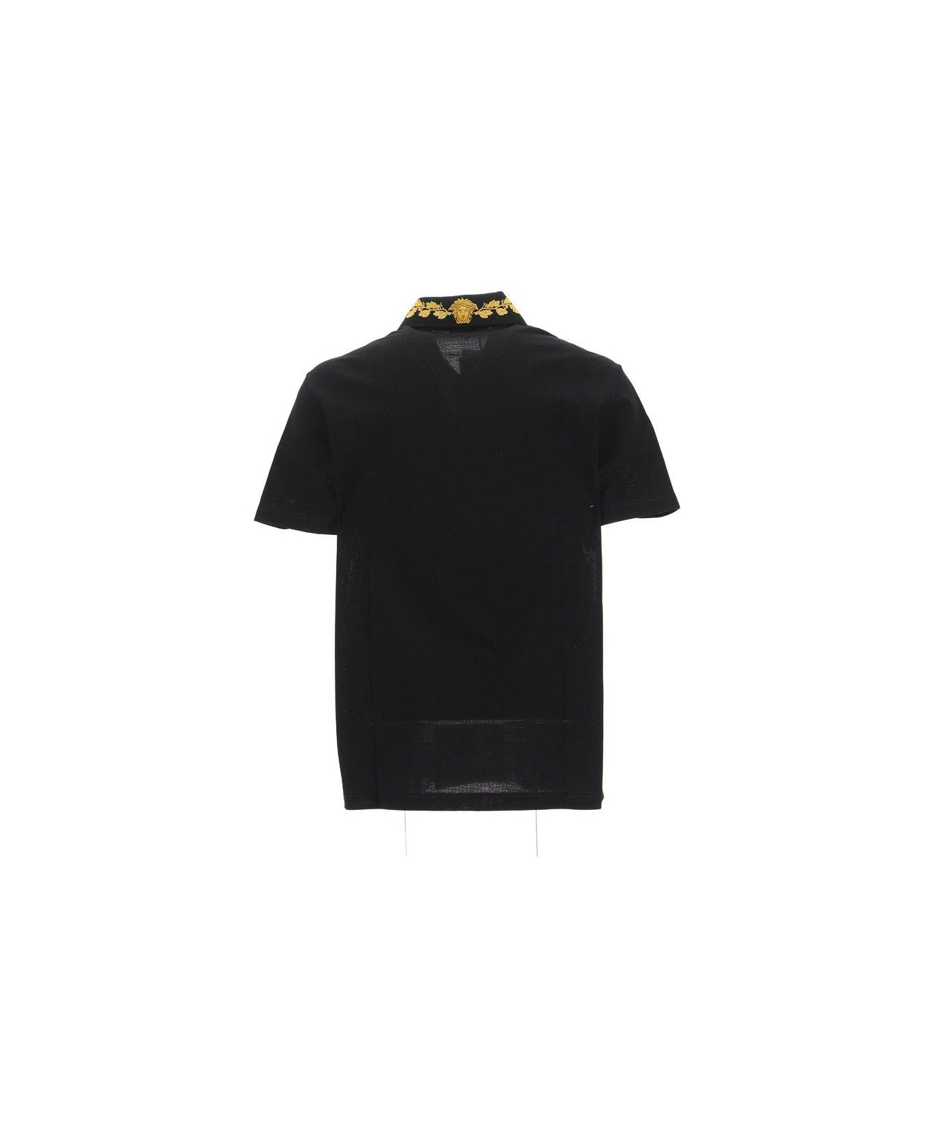 Versace Logo Embroidered Short Sleeved Marine Polo Shirt - Nero