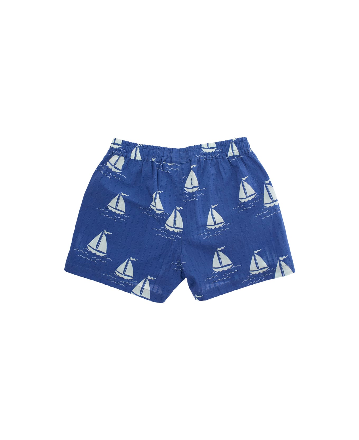 Mini Rodini 
sailing Boats
 Blue Shorts With Elastic Waist And All-over Graphic Print In Cotton Boy - Blu