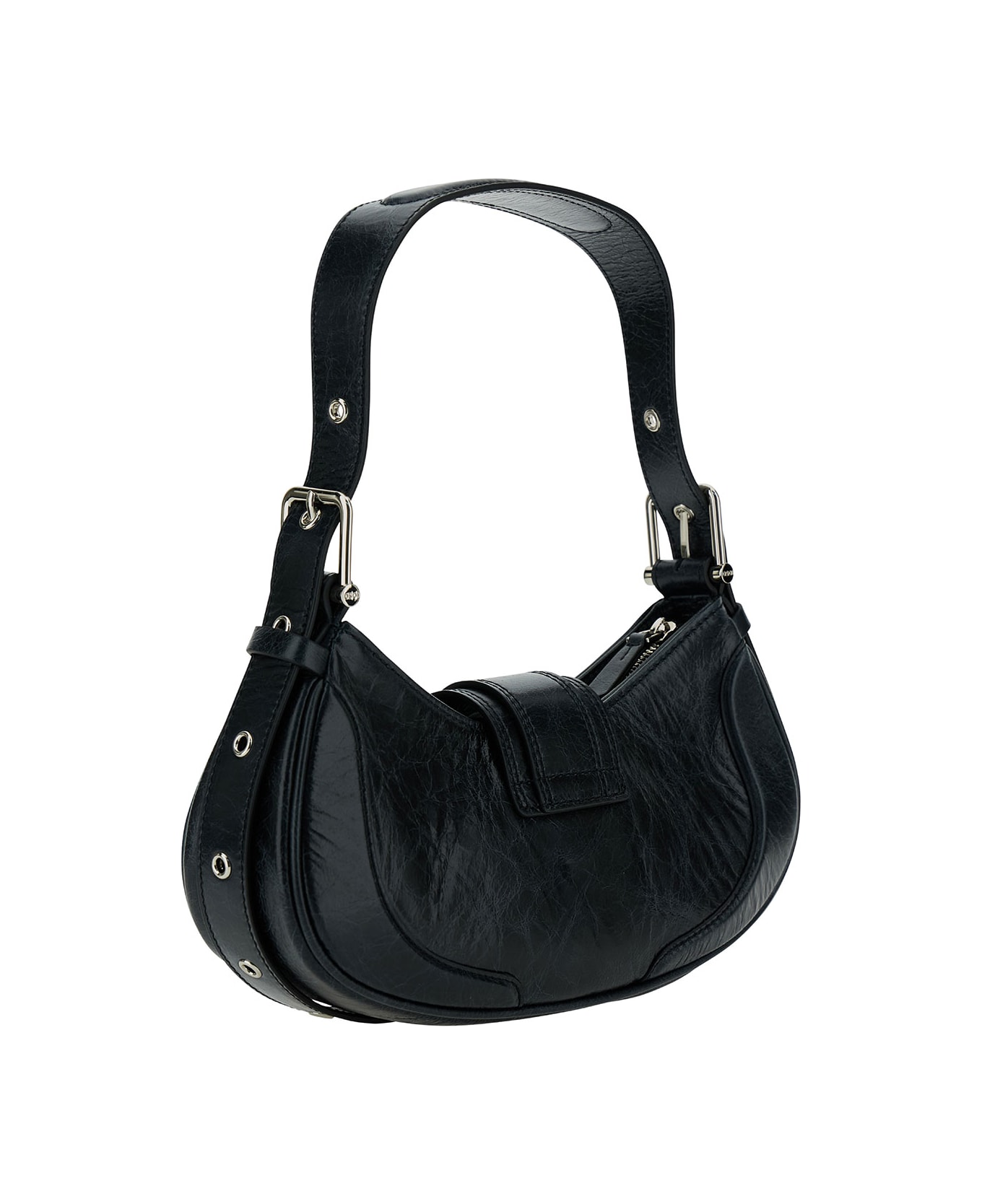 OSOI 'small Brocle' Black Shoulder Bag In Hammered Leather Woman - Black