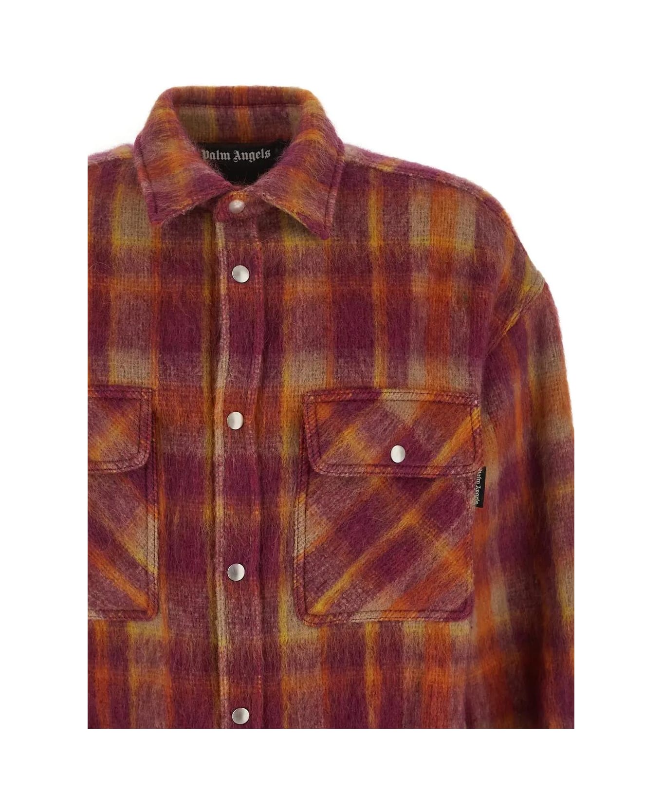 Palm Angels Brushed Wool Check Overshirt - BORDEAUX