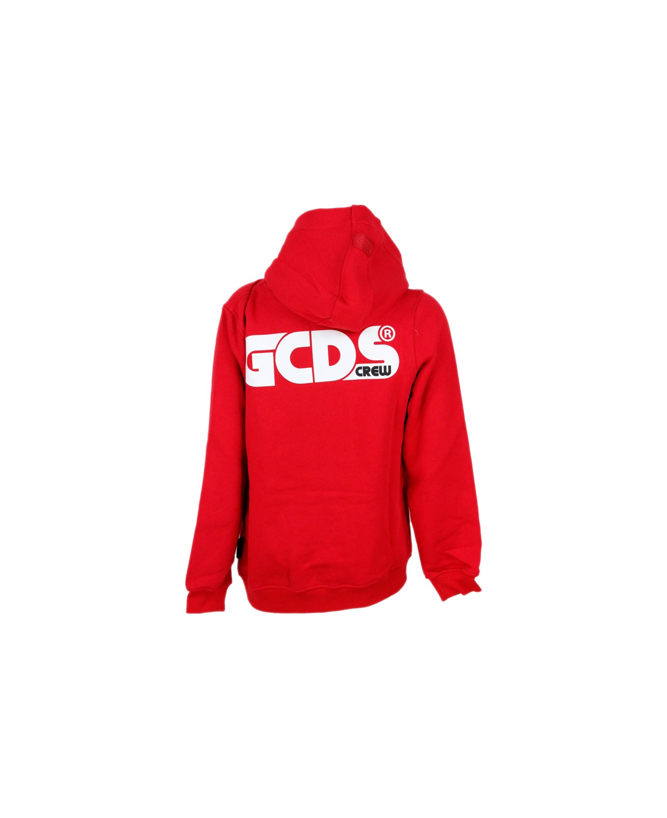 GCDS Cotton Sweatshirt With Zip And Hood With Logo Lettering On The Chest - Red