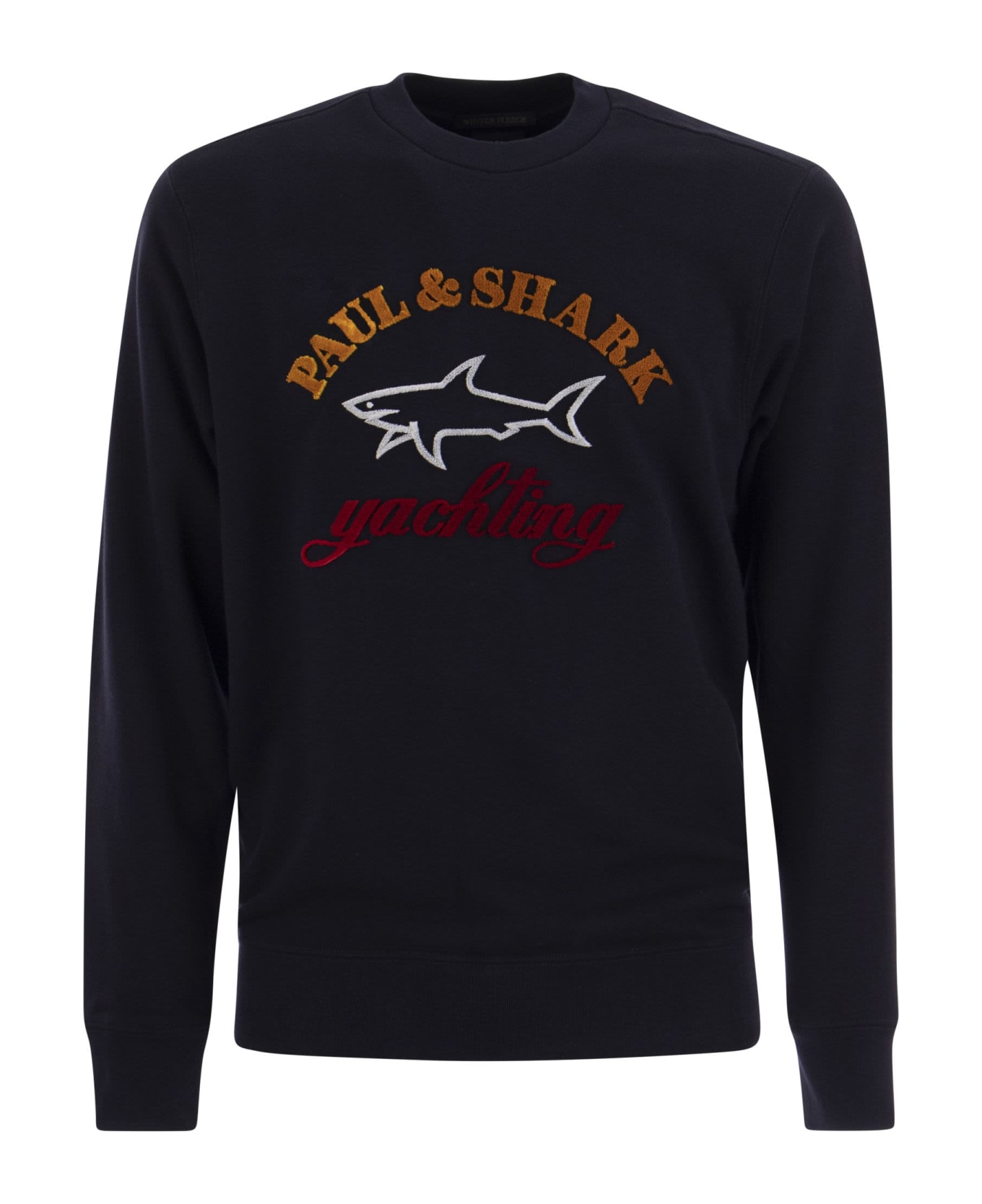 Paul&Shark Cotton Crewneck Sweatshirt With Logo - Navy Blue フリース