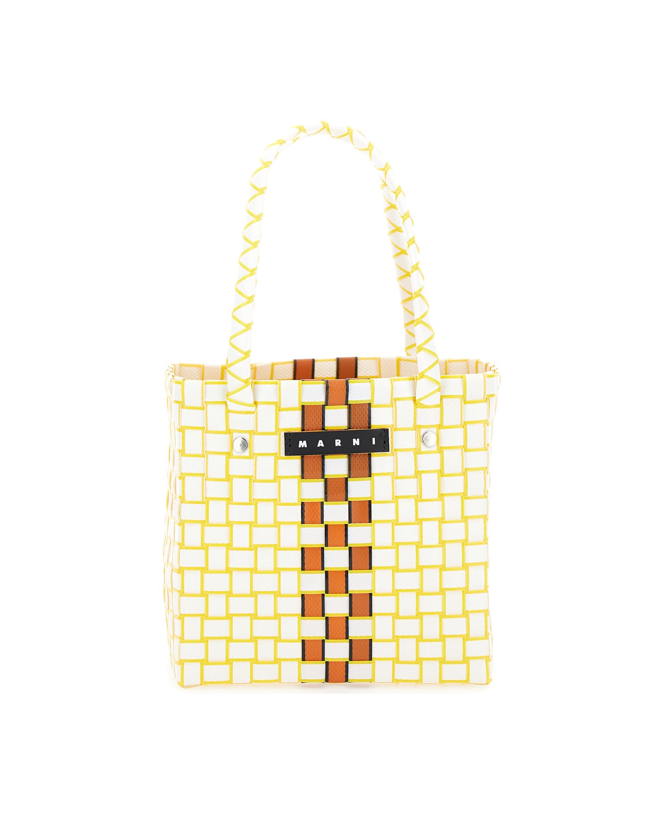 Marni 'basket' Multicolor Bag With Logo Plaque And Intreccio-motif In Polypropylene Girl - White