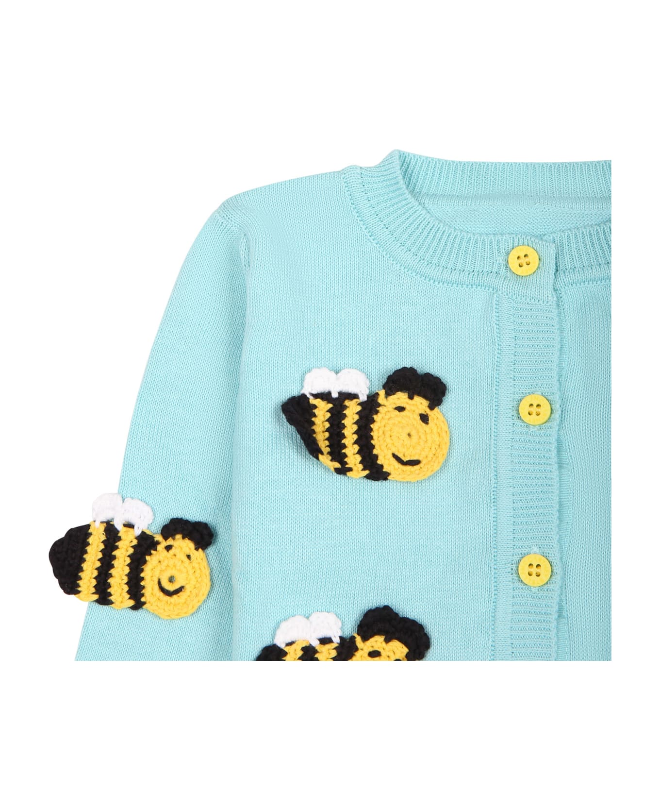 Stella McCartney Kids Light Blue Cardigan For Baby Girl With Bees - Celeste
