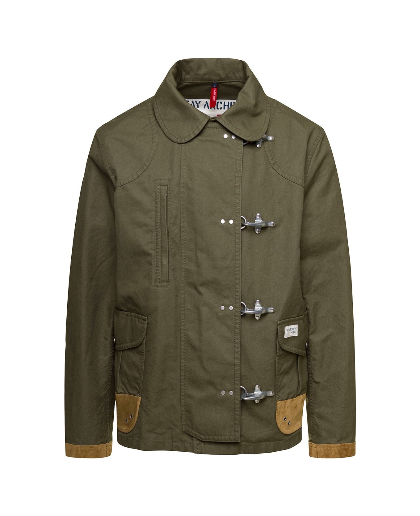 Fay Green Jacket With 4 Clasp Fastening In Cotton Man - Green