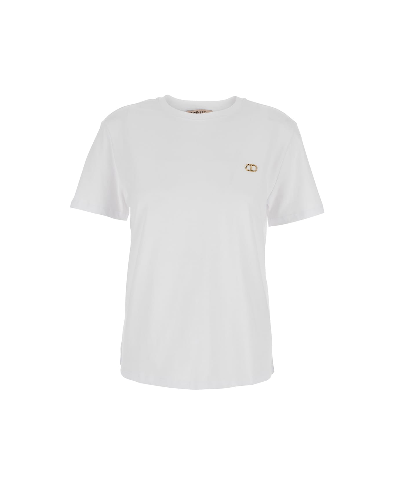 TwinSet White T-shirt With Metallic Logo Plaque On The Front In Cotton Woman - Bianco Ottico